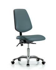 Rutledge Vinyl Chair Chrome - Desk Height with Medium Back, Seat Tilt, & Casters in Colonial Blue Trailblazer Vinyl