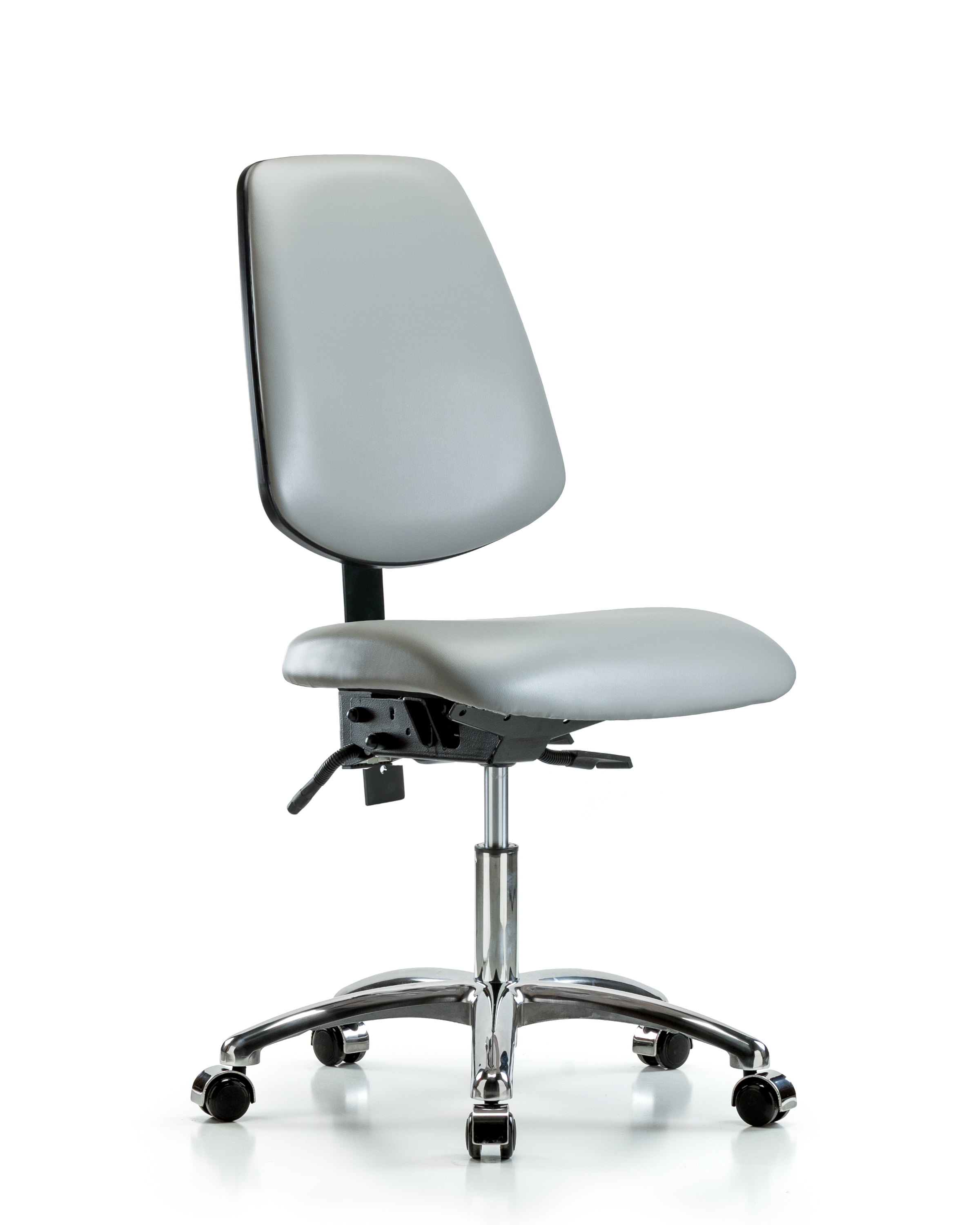 Rutledge Vinyl Chair Chrome - Desk Height with Medium Back, Seat Tilt, & Casters in Dove Trailblazer Vinyl