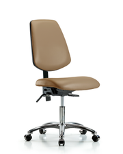 Rutledge Vinyl Chair Chrome - Desk Height with Medium Back, Seat Tilt, & Casters in Taupe Trailblazer Vinyl