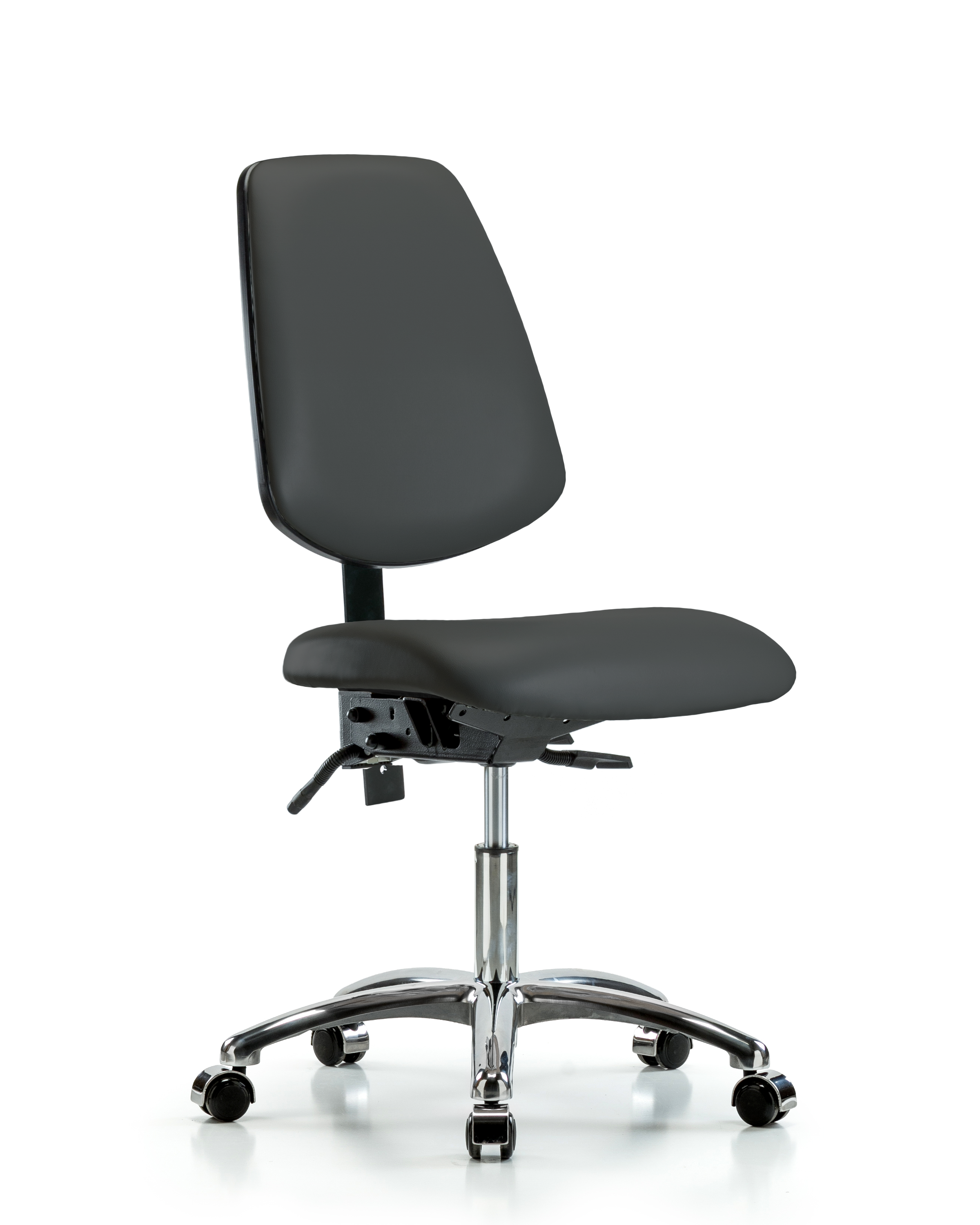 Rutledge Vinyl Chair Chrome - Desk Height with Medium Back, Seat Tilt, & Casters in Charcoal Trailblazer Vinyl