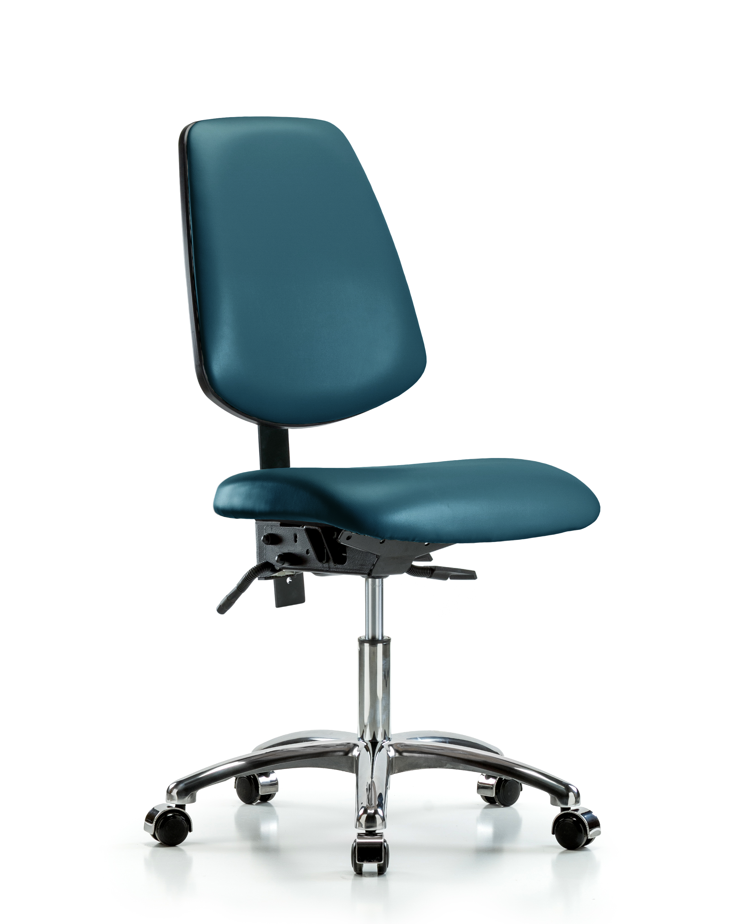 Rutledge Vinyl Chair Chrome - Desk Height with Medium Back, Seat Tilt, & Casters in Marine Blue Supernova Vinyl