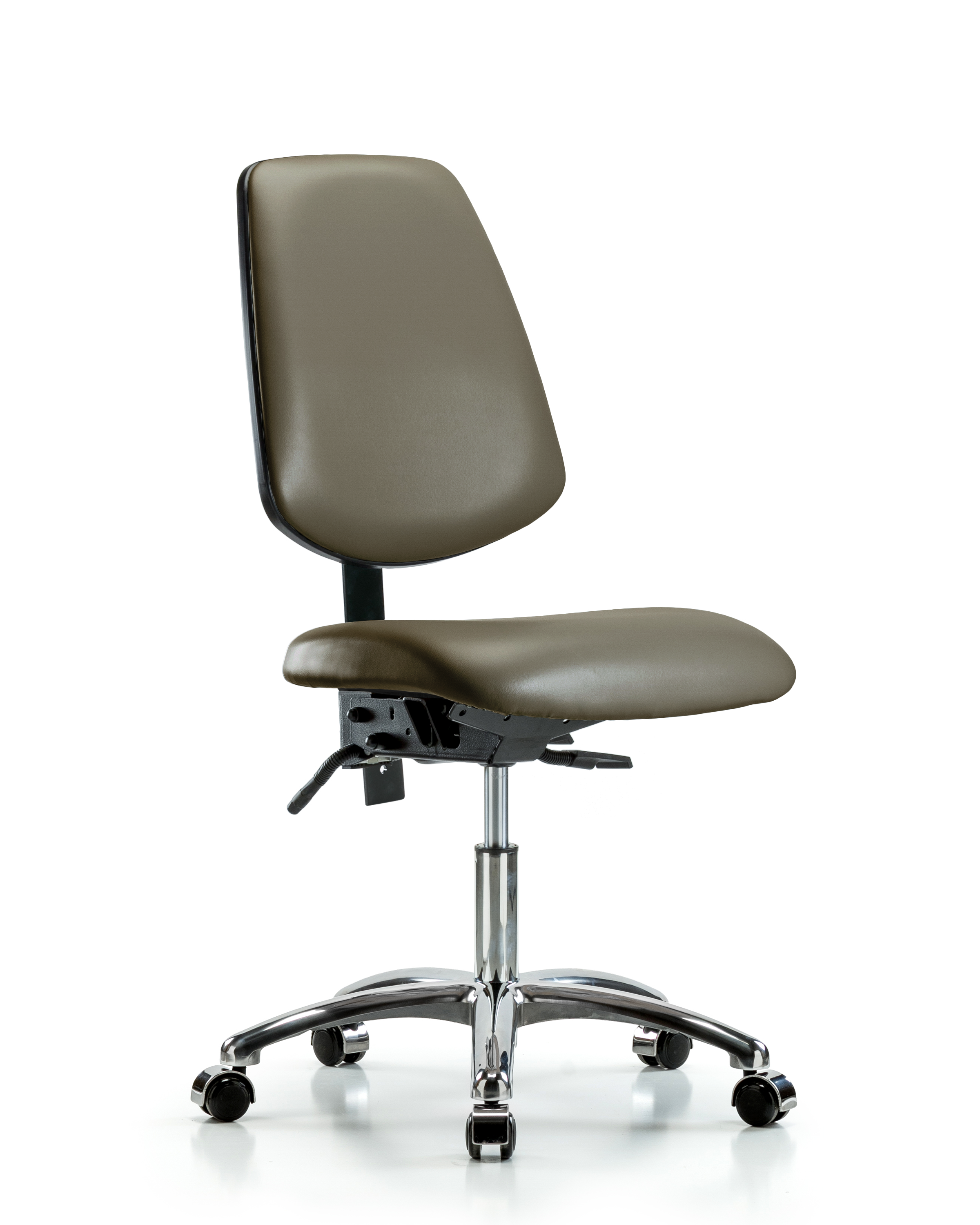 Rutledge Vinyl Chair Chrome - Desk Height with Medium Back, Seat Tilt, & Casters in Taupe Supernova Vinyl
