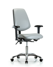 Rutledge Vinyl Chair Chrome - Desk Height with Medium Back, Seat Tilt, Adjustable Arms, & Casters in Dove Trailblazer Vinyl