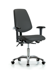 Rutledge Vinyl Chair Chrome - Desk Height with Medium Back, Seat Tilt, Adjustable Arms, & Casters in Charcoal Trailblazer Vinyl