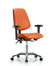 Rutledge Vinyl Chair Chrome - Desk Height with Medium Back, Seat Tilt, Adjustable Arms, & Casters in Orange Kist Trailblazer Vinyl