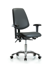 Rutledge Vinyl Chair Chrome - Desk Height with Medium Back, Seat Tilt, Adjustable Arms, & Casters in Carbon Supernova Vinyl