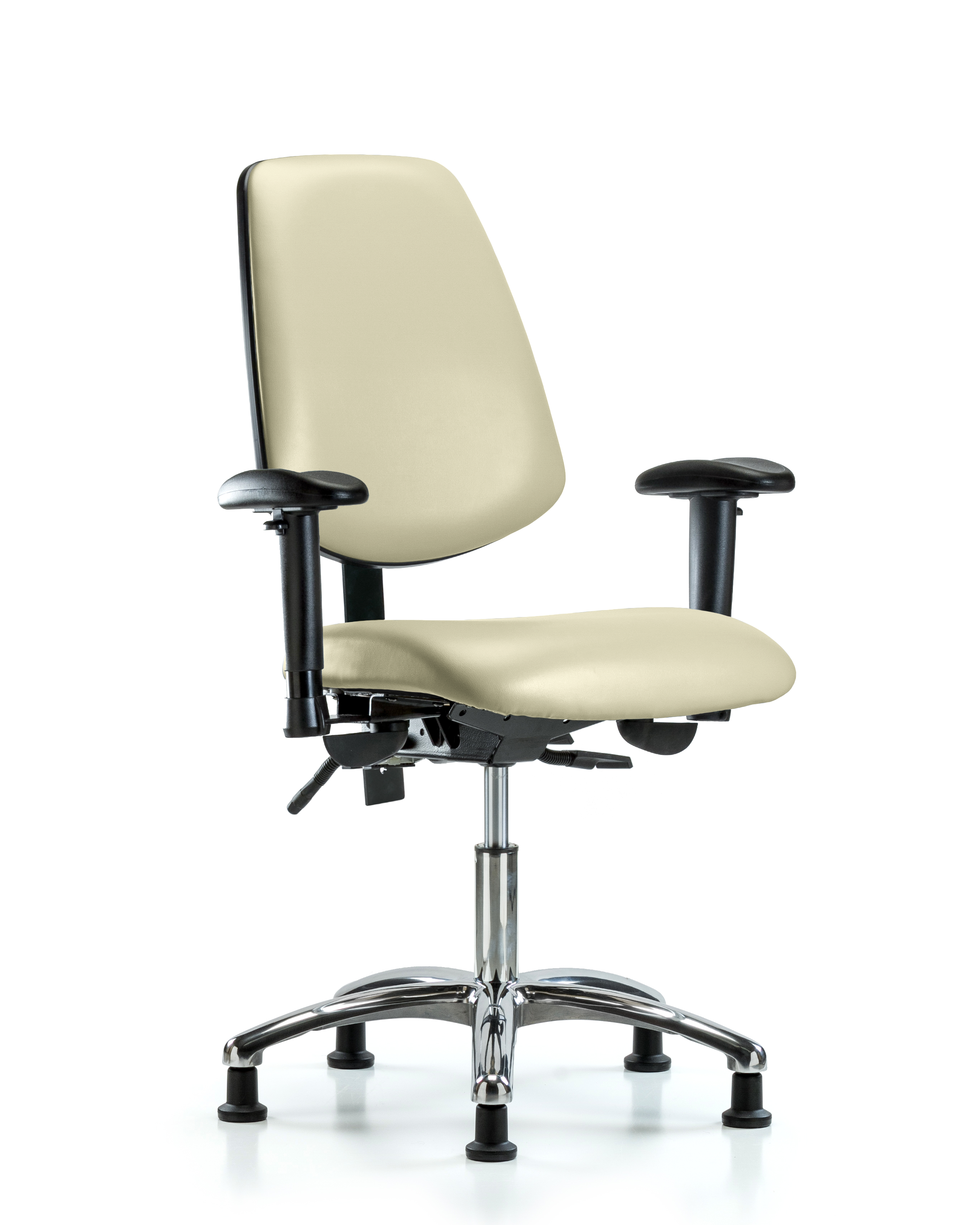 Rutledge Vinyl Chair Chrome - Desk Height with Medium Back, Seat Tilt, Adjustable Arms, & Stationary Glides in Adobe White Trailblazer Vinyl
