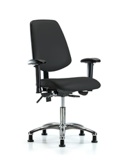 Rutledge Vinyl Chair Chrome - Desk Height with Medium Back, Seat Tilt, Adjustable Arms, & Stationary Glides in Black Trailblazer Vinyl