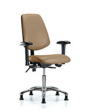Rutledge Vinyl Chair Chrome - Desk Height with Medium Back, Seat Tilt, Adjustable Arms, & Stationary Glides in Taupe Trailblazer Vinyl
