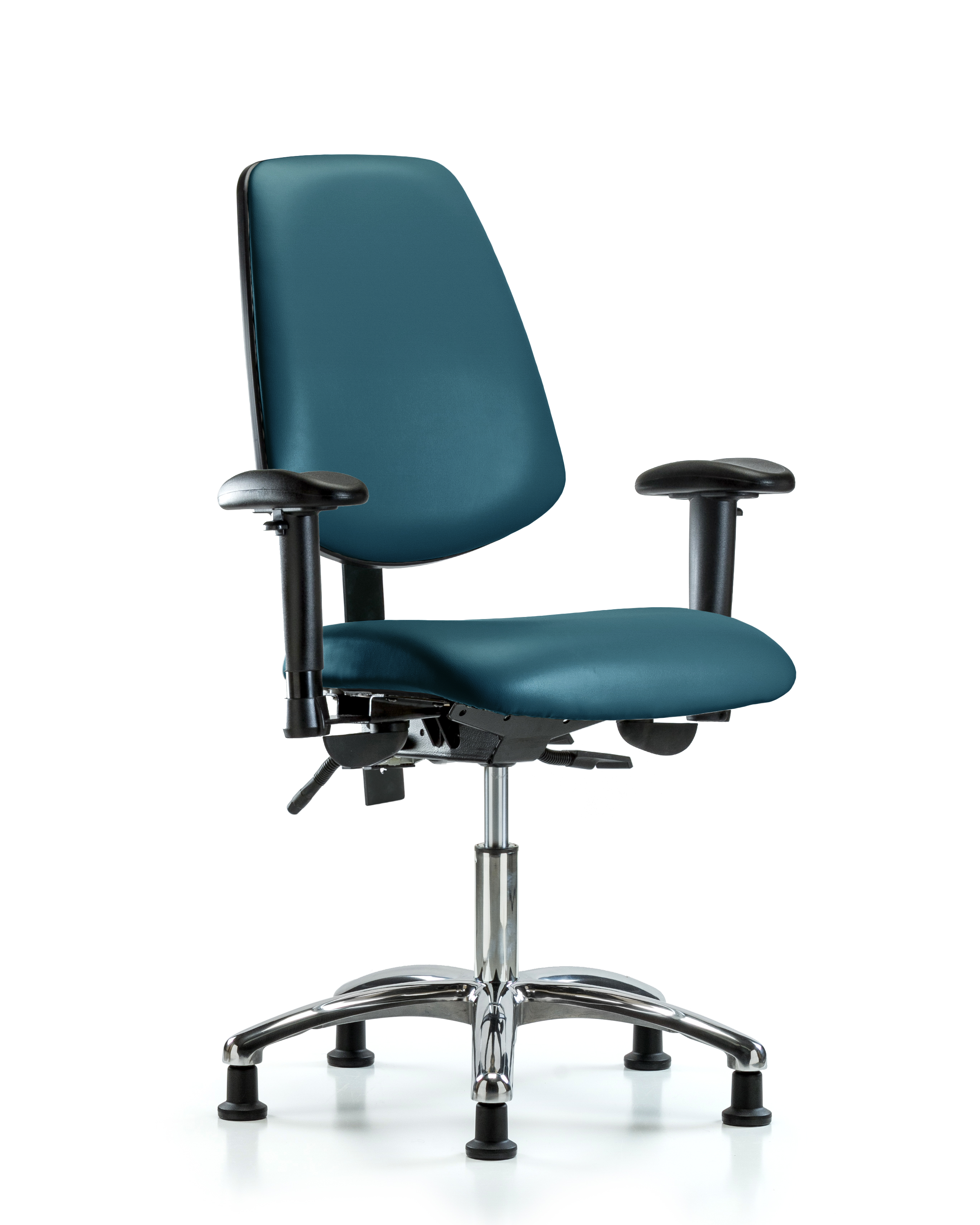 Rutledge Vinyl Chair Chrome - Desk Height with Medium Back, Seat Tilt, Adjustable Arms, & Stationary Glides in Marine Blue Supernova Vinyl