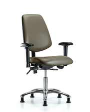 Rutledge Vinyl Chair Chrome - Desk Height with Medium Back, Seat Tilt, Adjustable Arms, & Stationary Glides in Taupe Supernova Vinyl