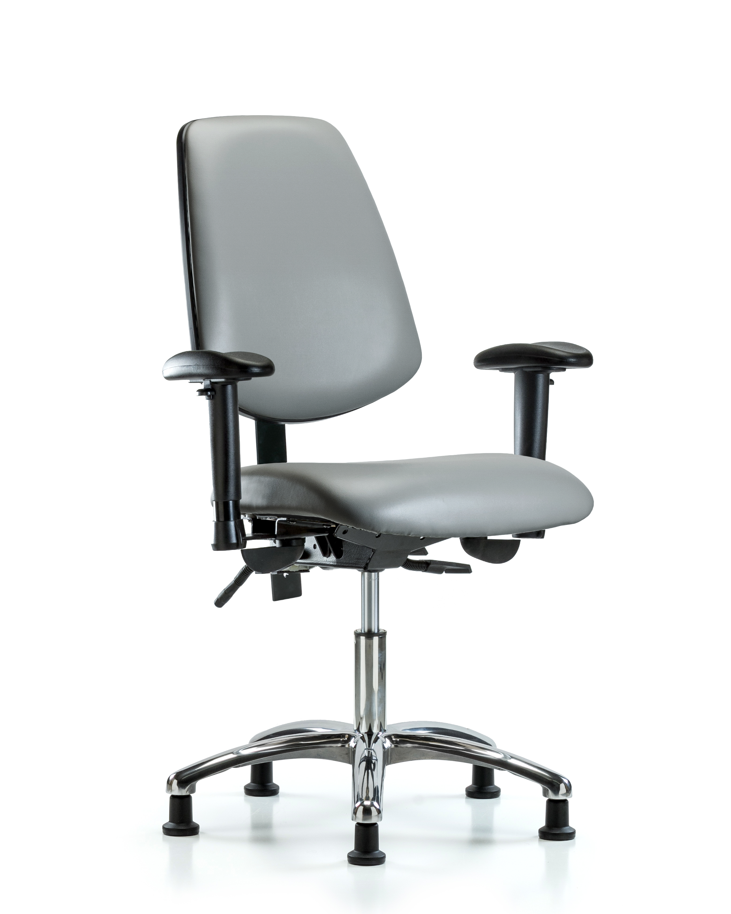 Rutledge Vinyl Chair Chrome - Desk Height with Medium Back, Seat Tilt, Adjustable Arms, & Stationary Glides in Sterling Supernova Vinyl