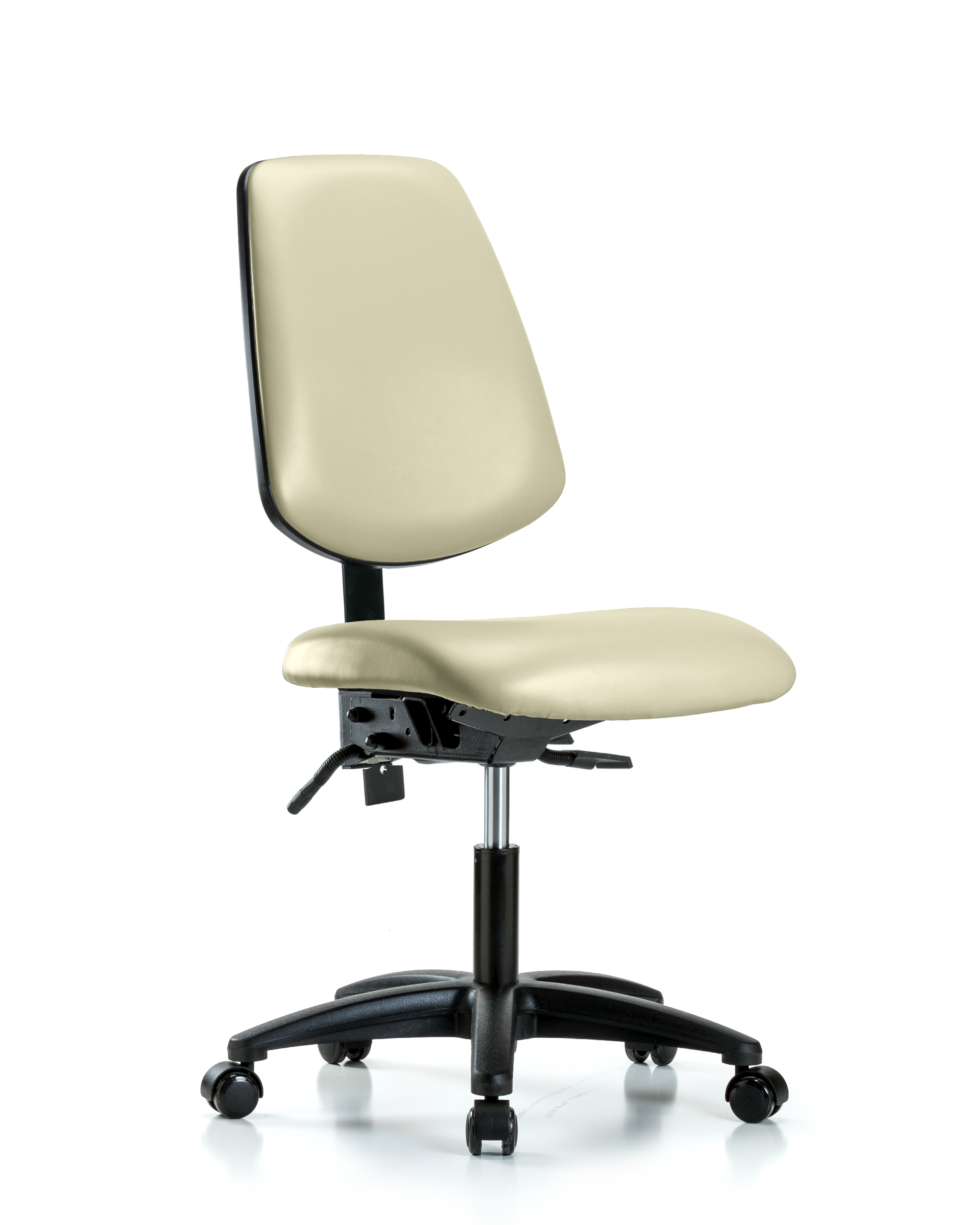 Rutledge Vinyl Chair - Desk Height with Medium Back & Casters in Adobe White Trailblazer Vinyl