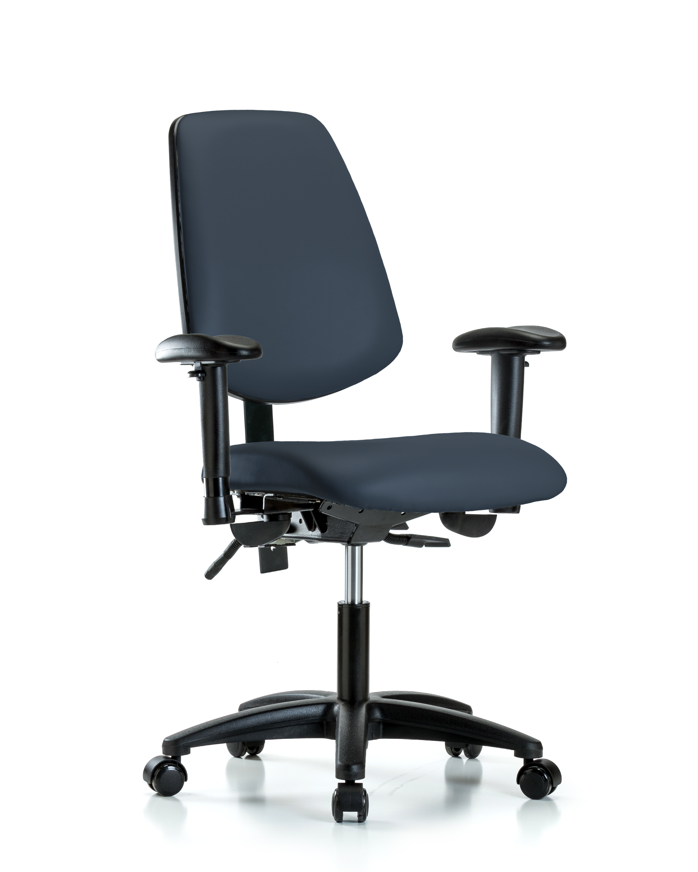 Rutledge Vinyl Chair - Desk Height with Medium Back, Adjustable Arms, & Casters in Imperial Blue Trailblazer Vinyl