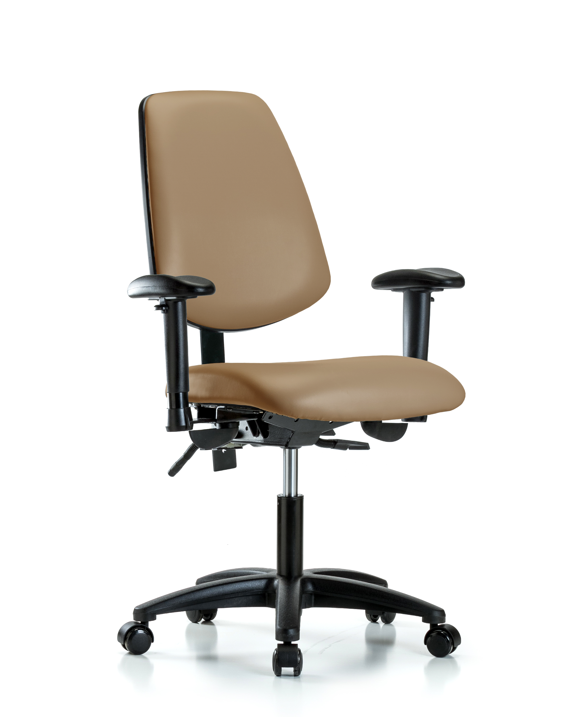 Rutledge Vinyl Chair - Desk Height with Medium Back, Adjustable Arms, & Casters in Taupe Trailblazer Vinyl