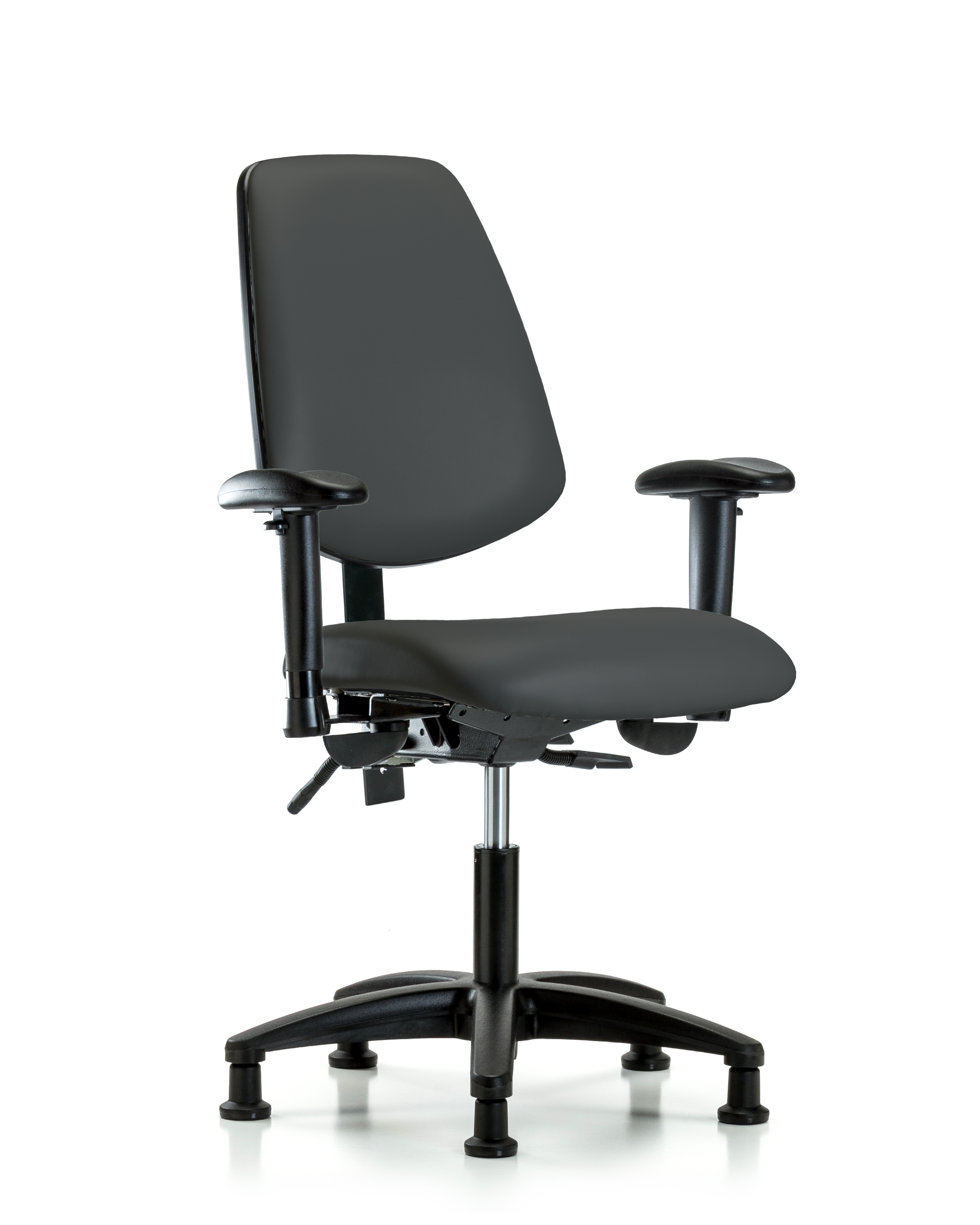 Rutledge Vinyl Chair - Desk Height with Medium Back, Adjustable Arms, & Stationary Glides in Charcoal Trailblazer Vinyl
