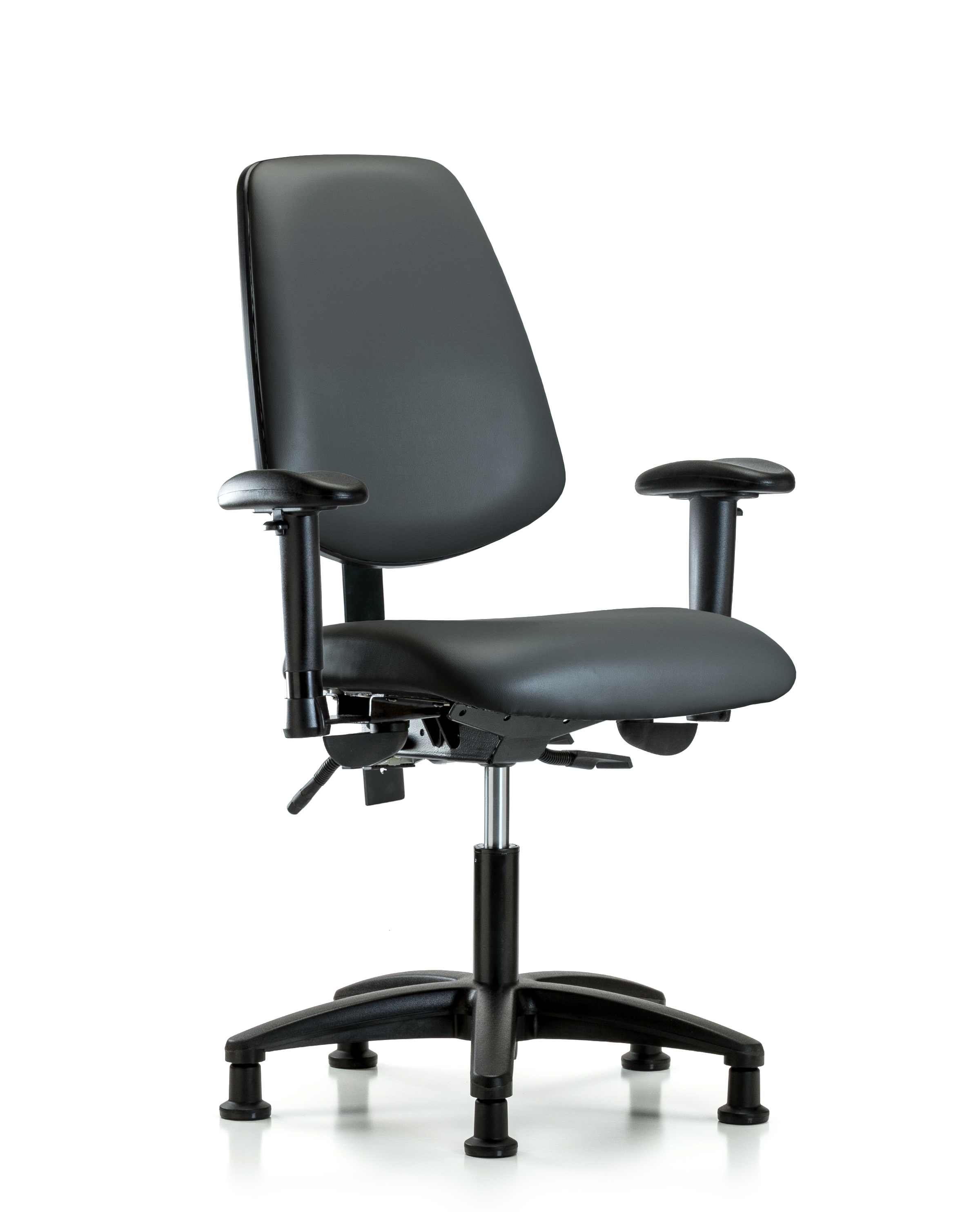 Rutledge Vinyl Chair - Desk Height with Medium Back, Adjustable Arms, & Stationary Glides in Carbon Supernova Vinyl