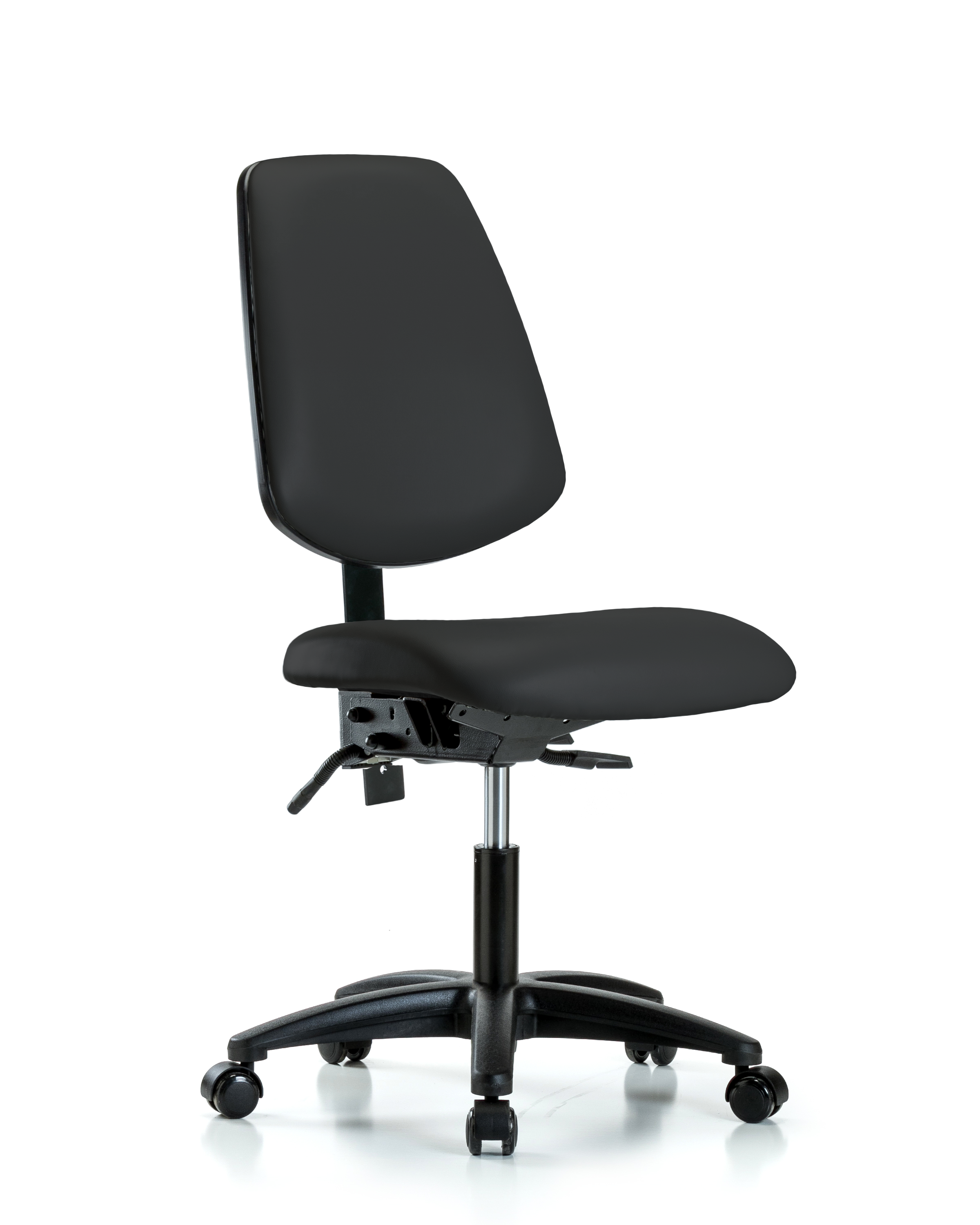 Rutledge Vinyl Chair - Desk Height with Medium Back, Seat Tilt, & Casters in Black Trailblazer Vinyl