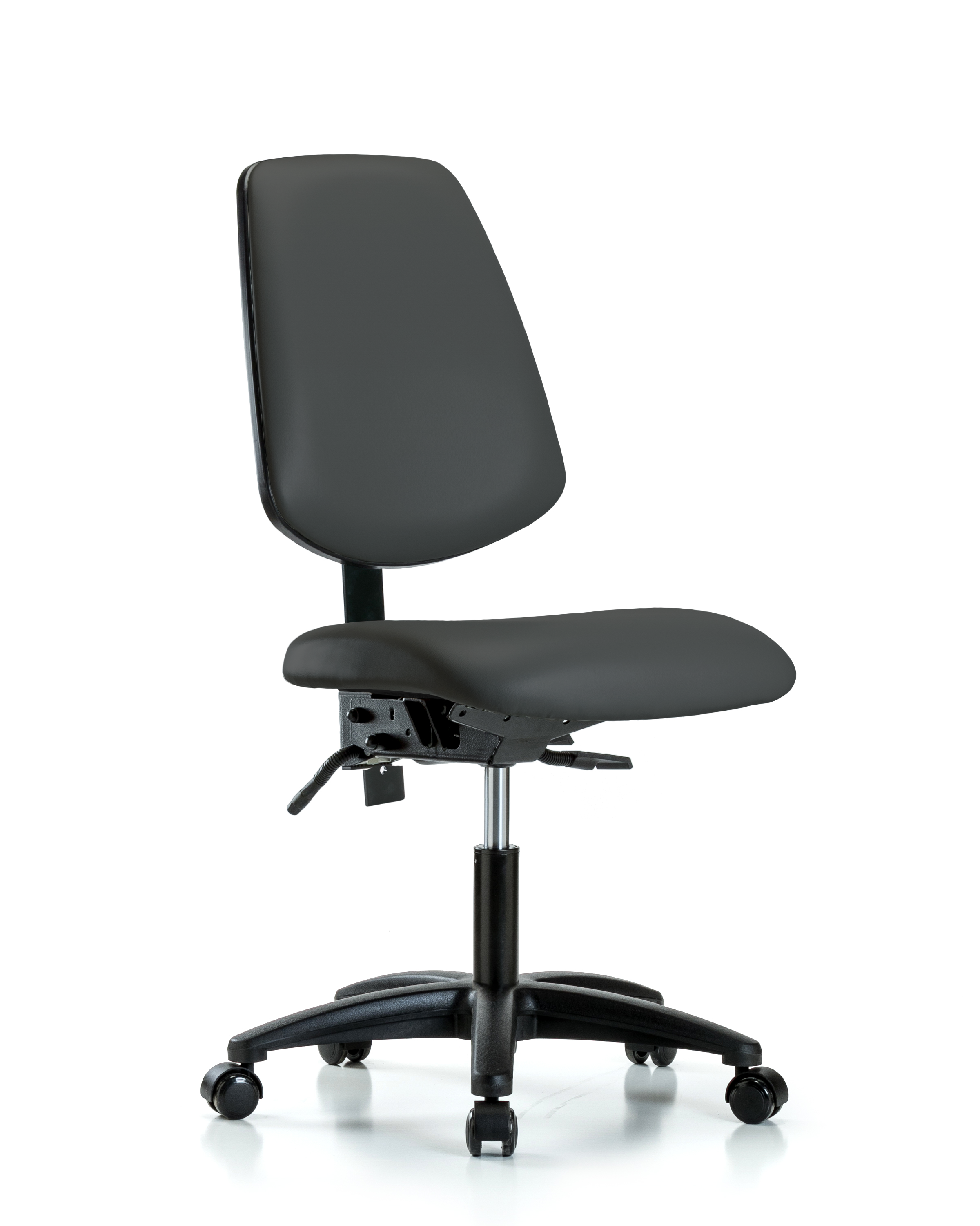 Rutledge Vinyl Chair - Desk Height with Medium Back, Seat Tilt, & Casters in Charcoal Trailblazer Vinyl
