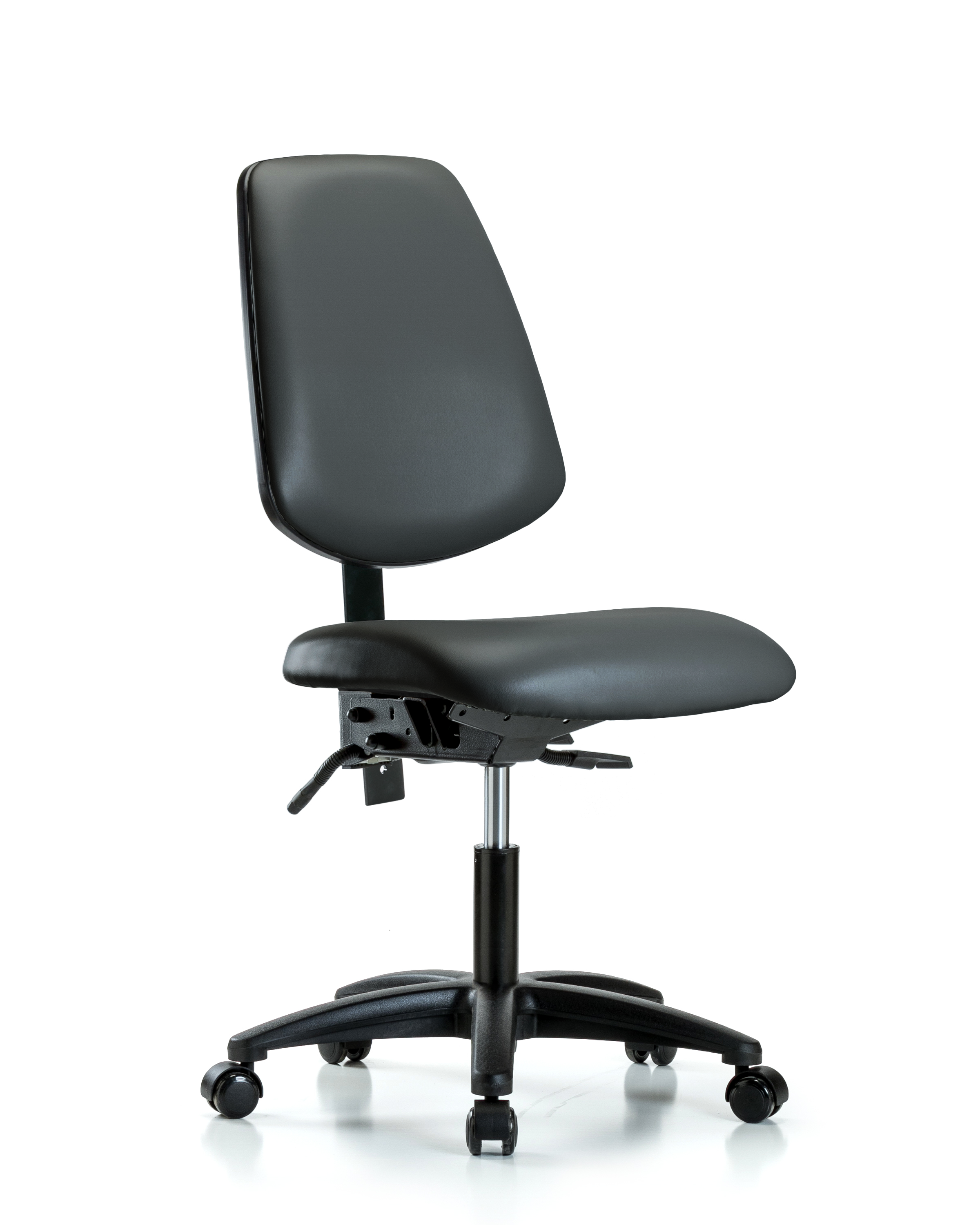Rutledge Vinyl Chair - Desk Height with Medium Back, Seat Tilt, & Casters in Carbon Supernova Vinyl