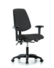 Rutledge Vinyl Chair - Desk Height with Medium Back, Seat Tilt, Adjustable Arms, & Casters in Black Trailblazer Vinyl