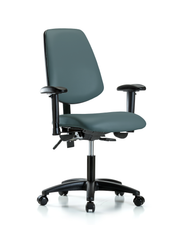 Rutledge Vinyl Chair - Desk Height with Medium Back, Seat Tilt, Adjustable Arms, & Casters in Colonial Blue Trailblazer Vinyl