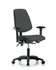 Rutledge Vinyl Chair - Desk Height with Medium Back, Seat Tilt, Adjustable Arms, & Casters in Charcoal Trailblazer Vinyl