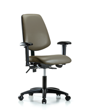 Rutledge Vinyl Chair - Desk Height with Medium Back, Seat Tilt, Adjustable Arms, & Casters in Taupe Supernova Vinyl
