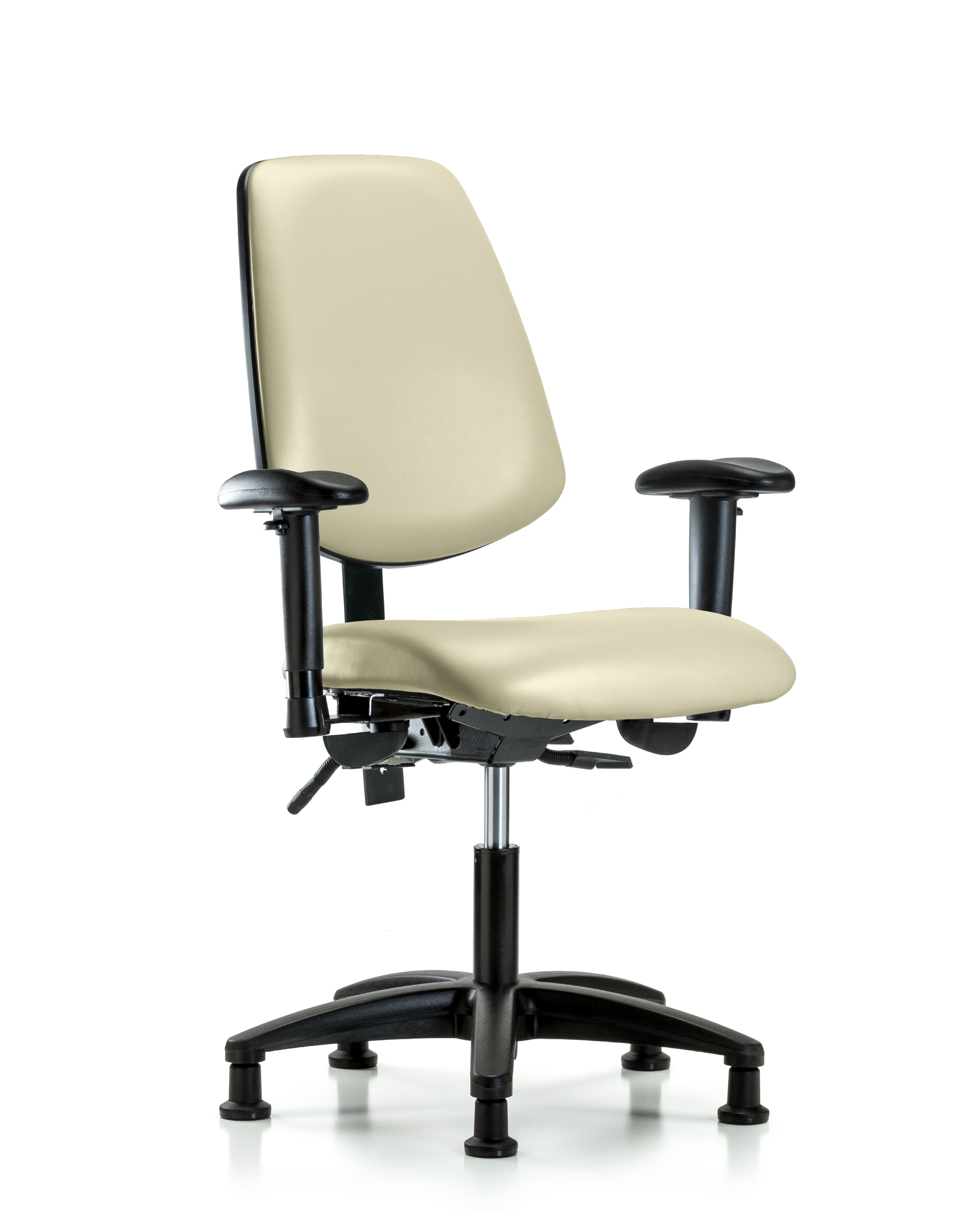 Rutledge Vinyl Chair - Desk Height with Medium Back, Seat Tilt, Adjustable Arms, & Stationary Glides in Adobe White Trailblazer Vinyl