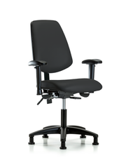 Rutledge Vinyl Chair - Desk Height with Medium Back, Seat Tilt, Adjustable Arms, & Stationary Glides in Black Trailblazer Vinyl