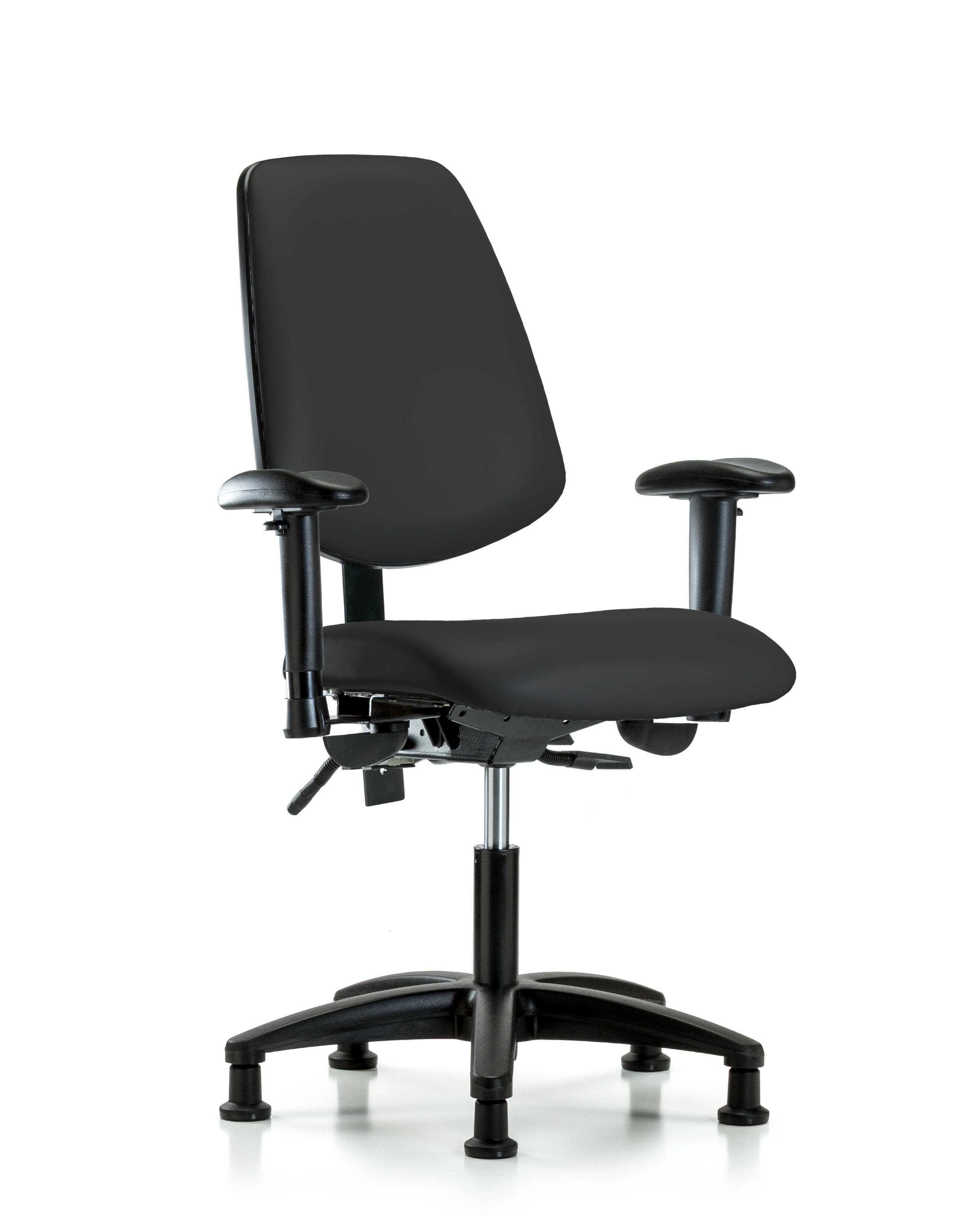 Rutledge Vinyl Chair - Desk Height with Medium Back, Seat Tilt, Adjustable Arms, & Stationary Glides in Black Trailblazer Vinyl