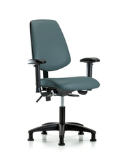 Rutledge Vinyl Chair - Desk Height with Medium Back, Seat Tilt, Adjustable Arms, & Stationary Glides in Colonial Blue Trailblazer Vinyl