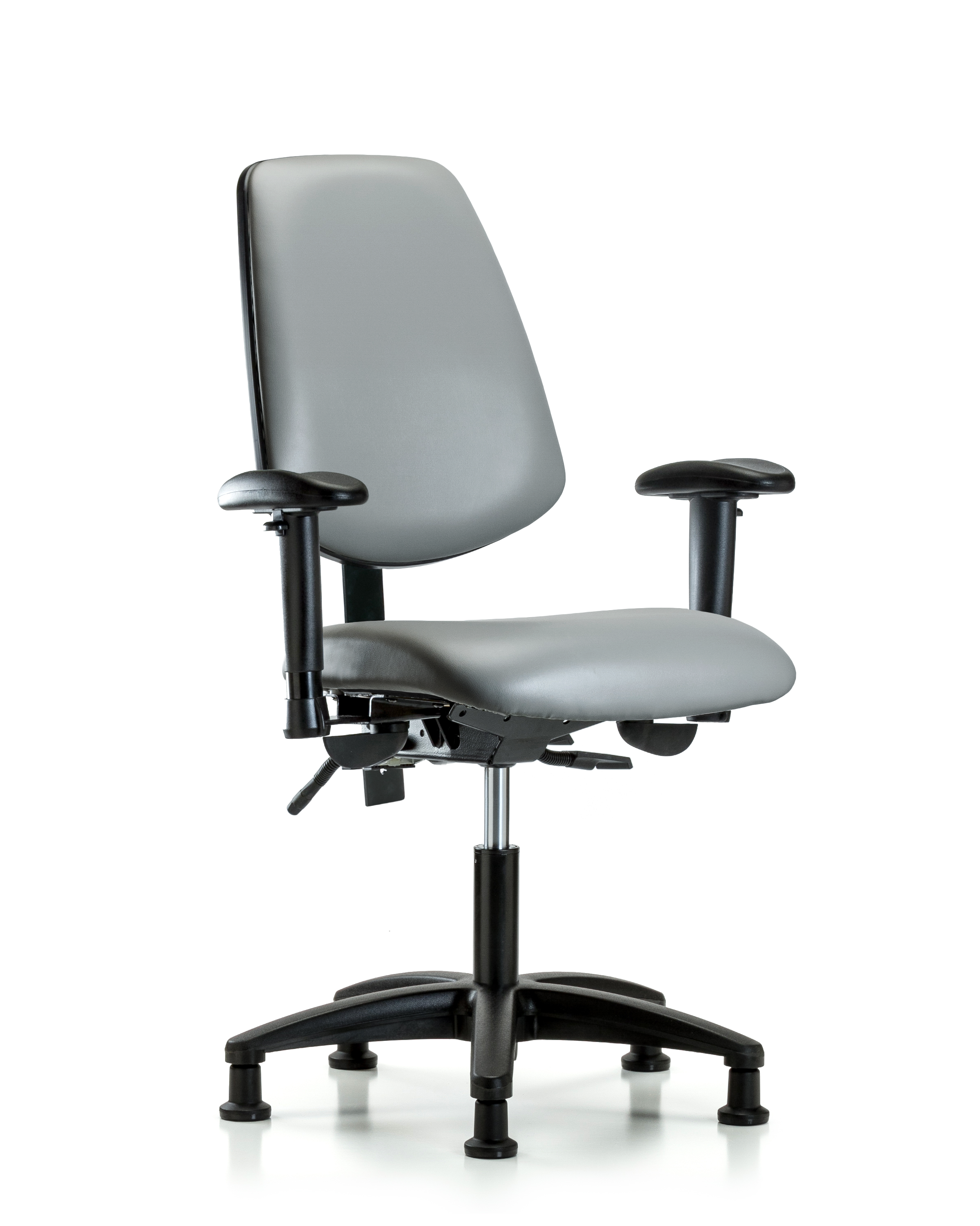Rutledge Vinyl Chair - Desk Height with Medium Back, Seat Tilt, Adjustable Arms, & Stationary Glides in Sterling Supernova Vinyl