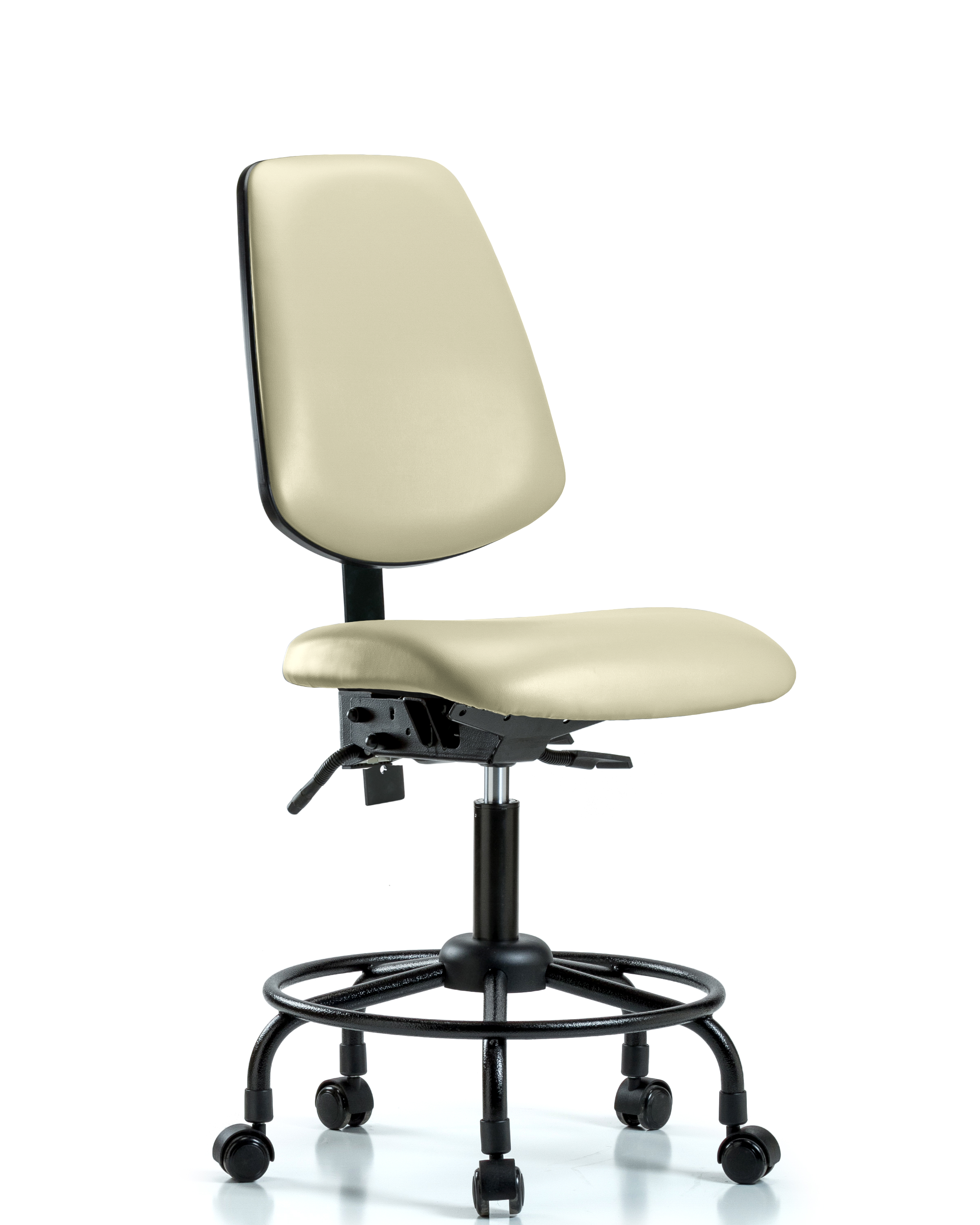 Rutledge Vinyl Chair - Desk Height with Round Tube Base, Medium Back, & Casters in Adobe White Trailblazer Vinyl