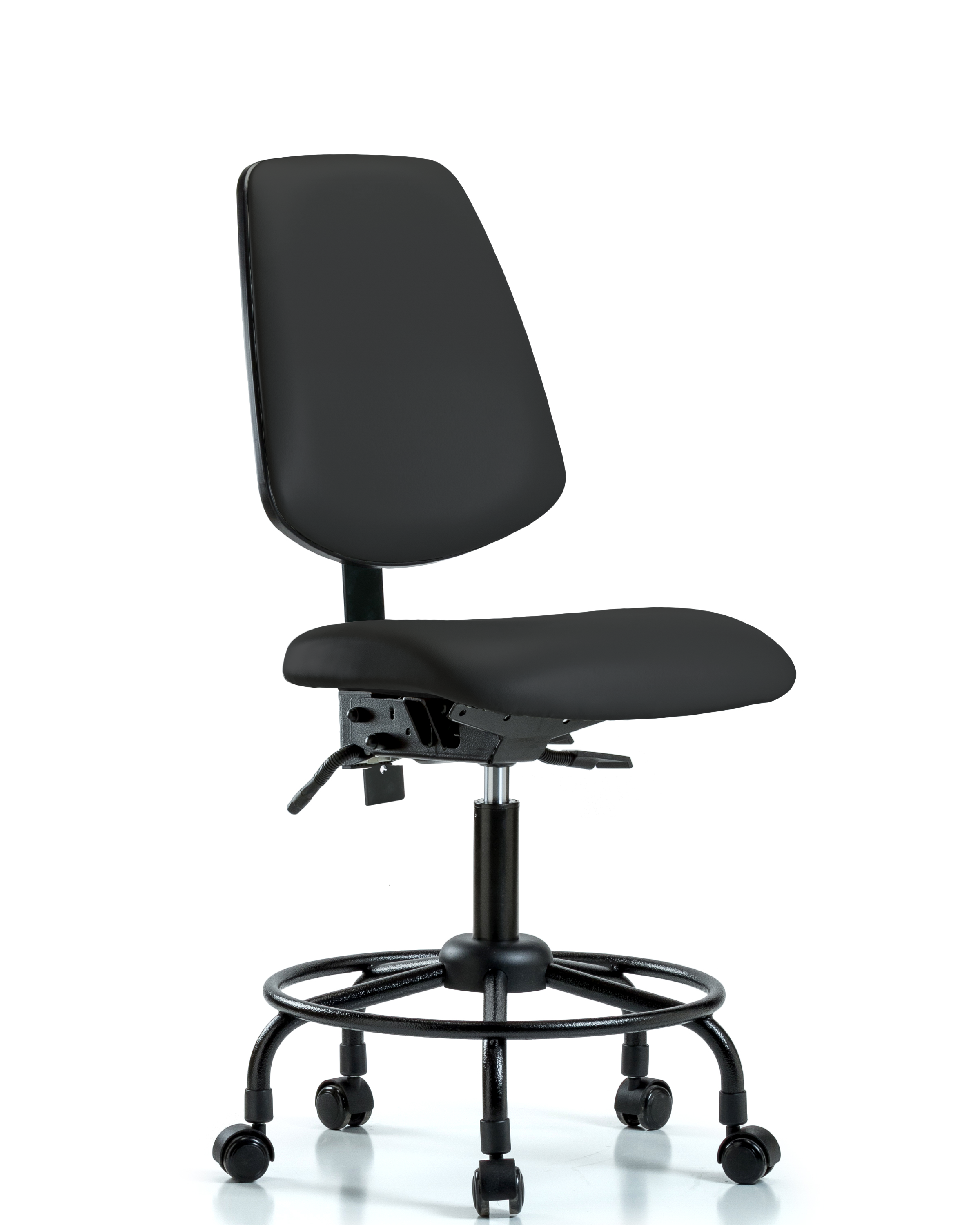 Rutledge Vinyl Chair - Desk Height with Round Tube Base, Medium Back, & Casters in Black Trailblazer Vinyl