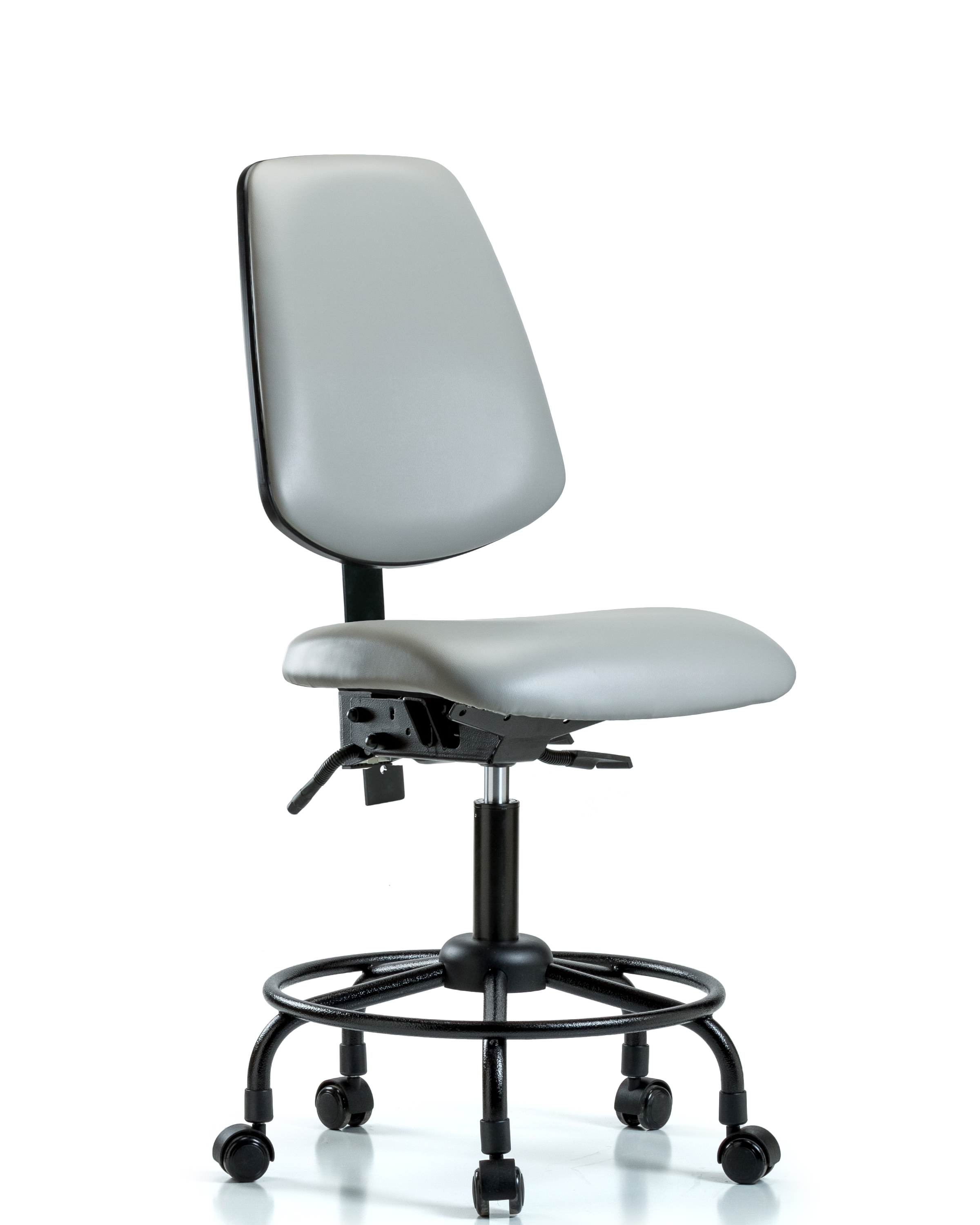 Rutledge Vinyl Chair - Desk Height with Round Tube Base, Medium Back, & Casters in Dove Trailblazer Vinyl