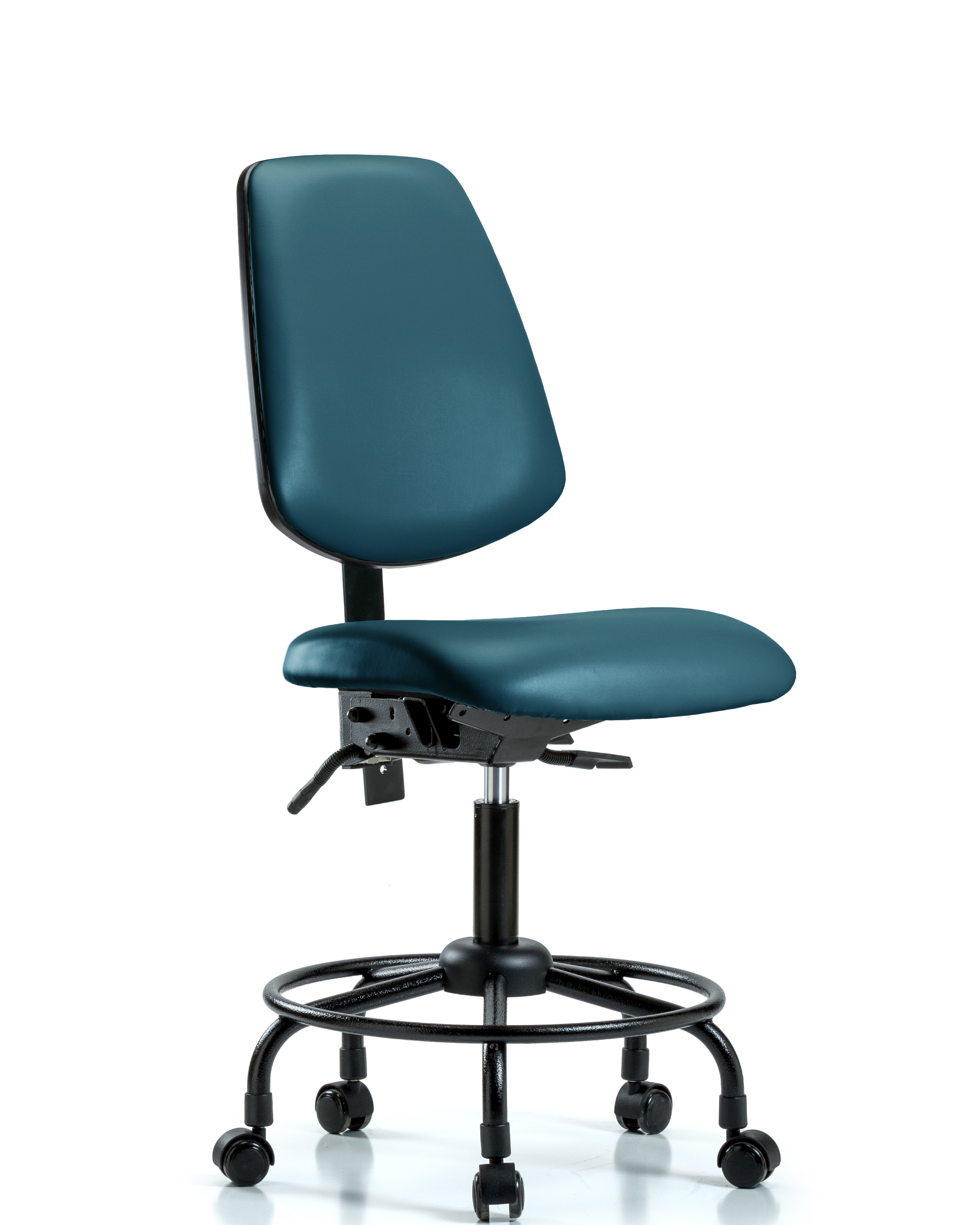 Rutledge Vinyl Chair - Desk Height with Round Tube Base, Medium Back, & Casters in Marine Blue Supernova Vinyl