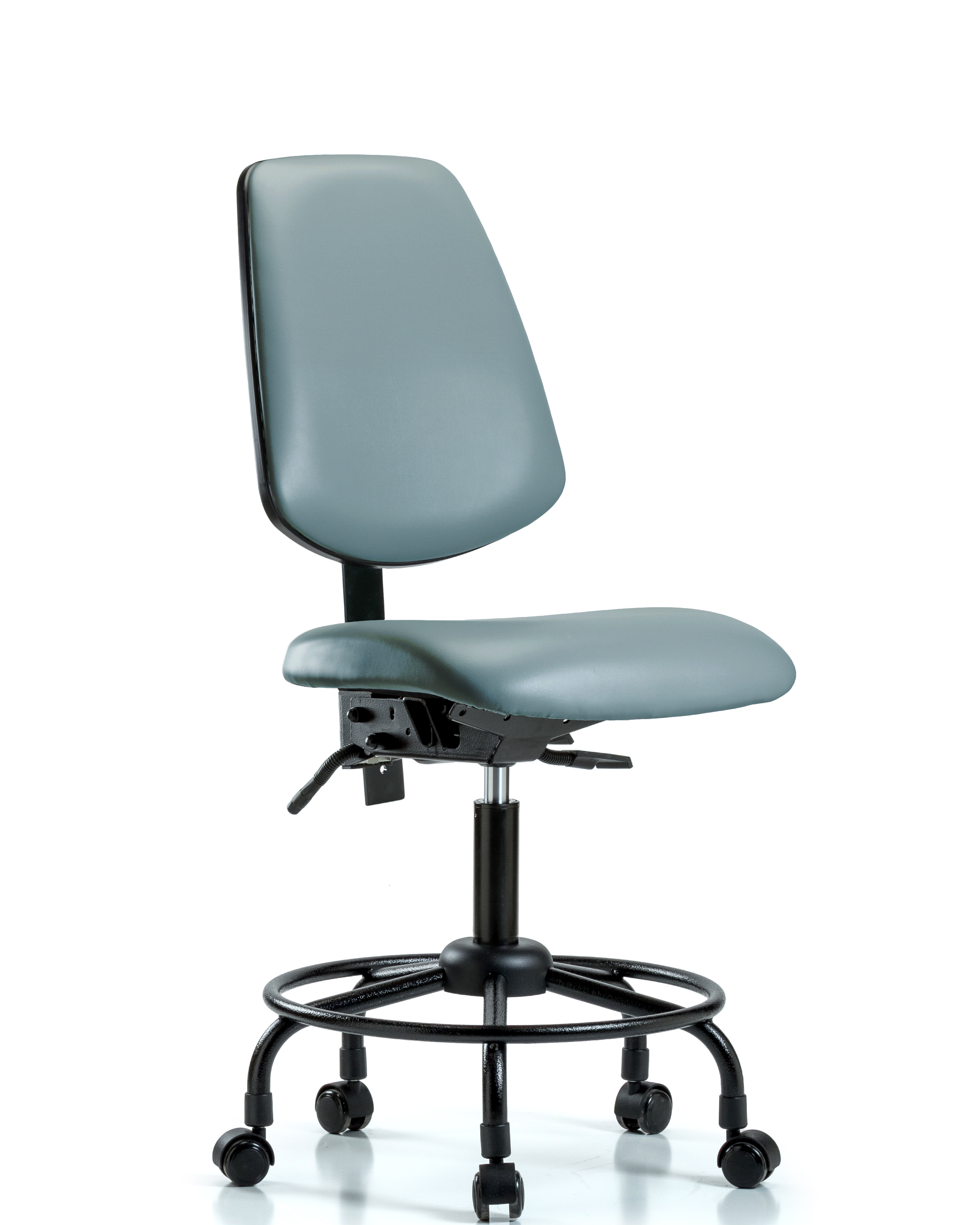 Rutledge Vinyl Chair - Desk Height with Round Tube Base, Medium Back, & Casters in Storm Supernova Vinyl