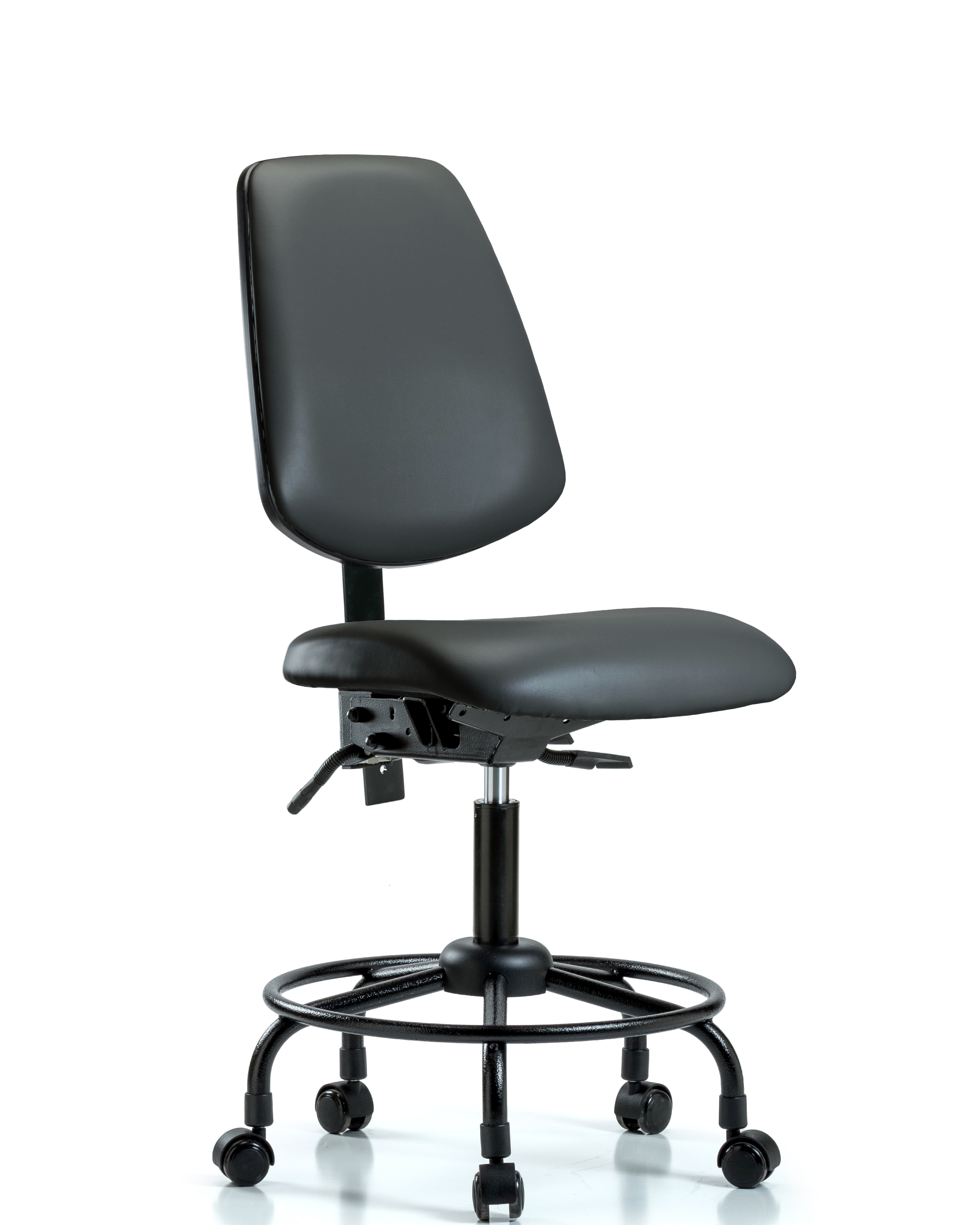 Rutledge Vinyl Chair - Desk Height with Round Tube Base, Medium Back, & Casters in Carbon Supernova Vinyl