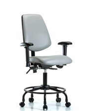 Rutledge Vinyl Chair - Desk Height with Round Tube Base, Medium Back, Adjustable Arms, & Casters in Dove Trailblazer Vinyl