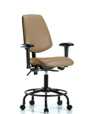 Rutledge Vinyl Chair - Desk Height with Round Tube Base, Medium Back, Adjustable Arms, & Casters in Taupe Trailblazer Vinyl