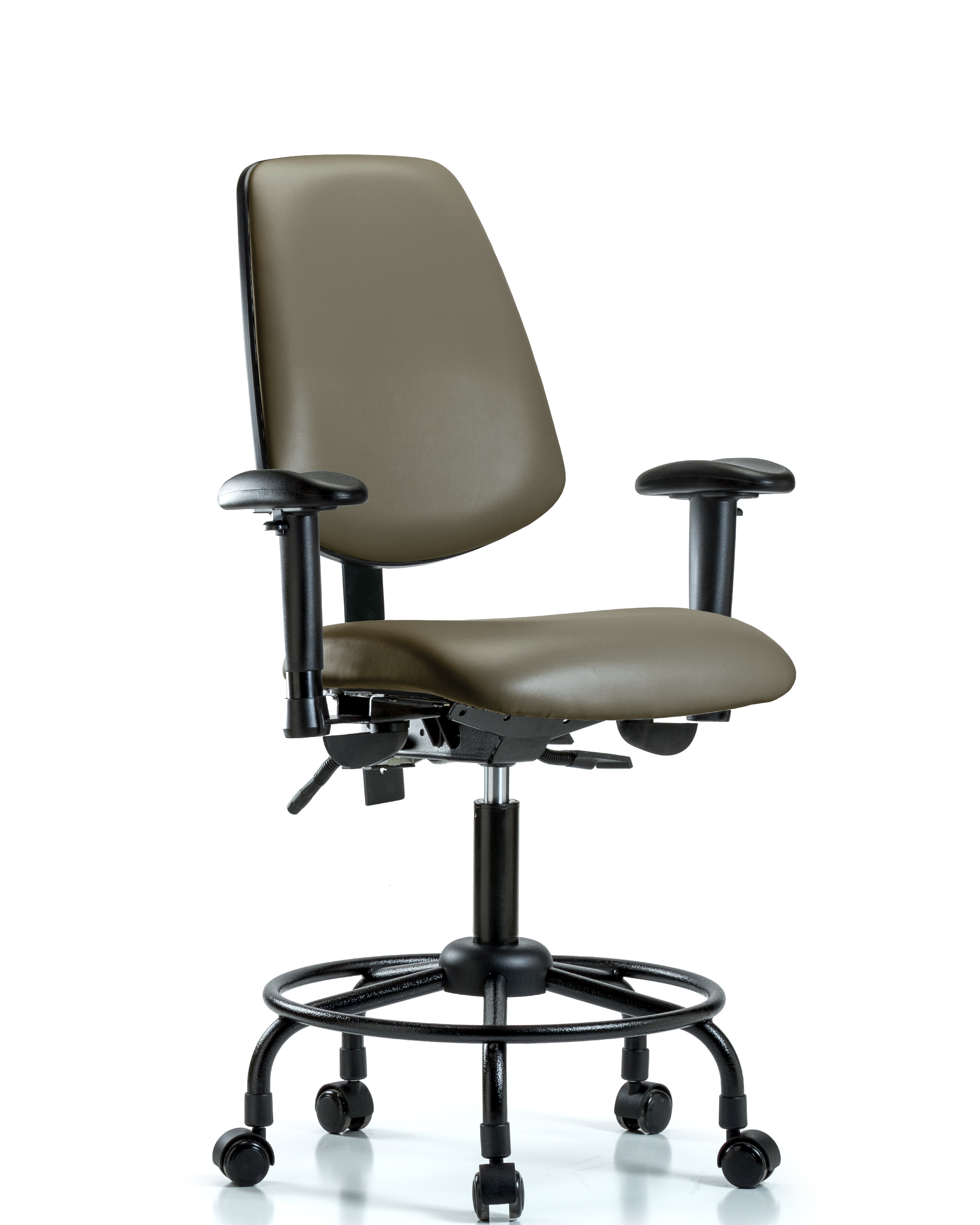 Rutledge Vinyl Chair - Desk Height with Round Tube Base, Medium Back, Adjustable Arms, & Casters in Taupe Supernova Vinyl