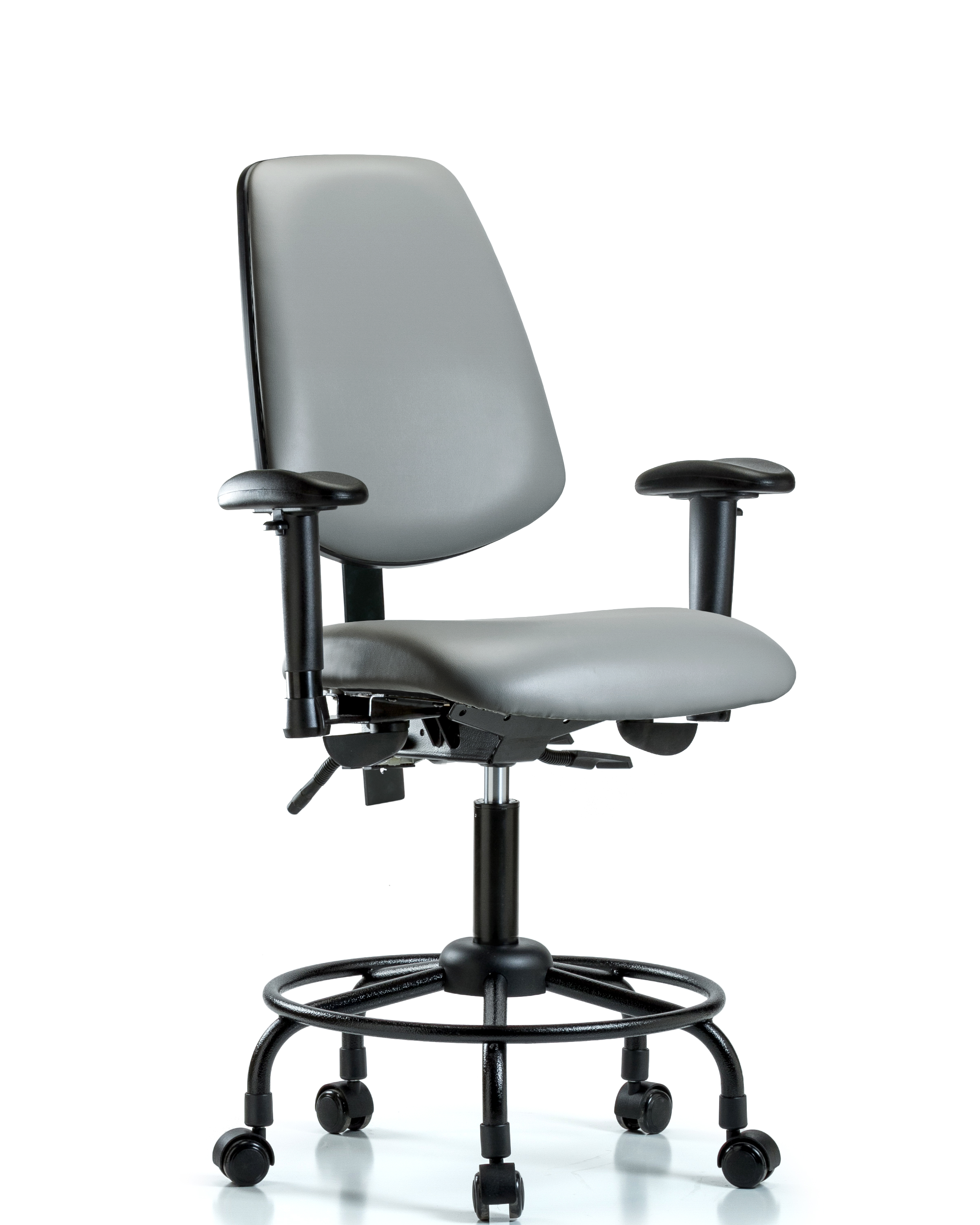 Rutledge Vinyl Chair - Desk Height with Round Tube Base, Medium Back, Adjustable Arms, & Casters in Sterling Supernova Vinyl