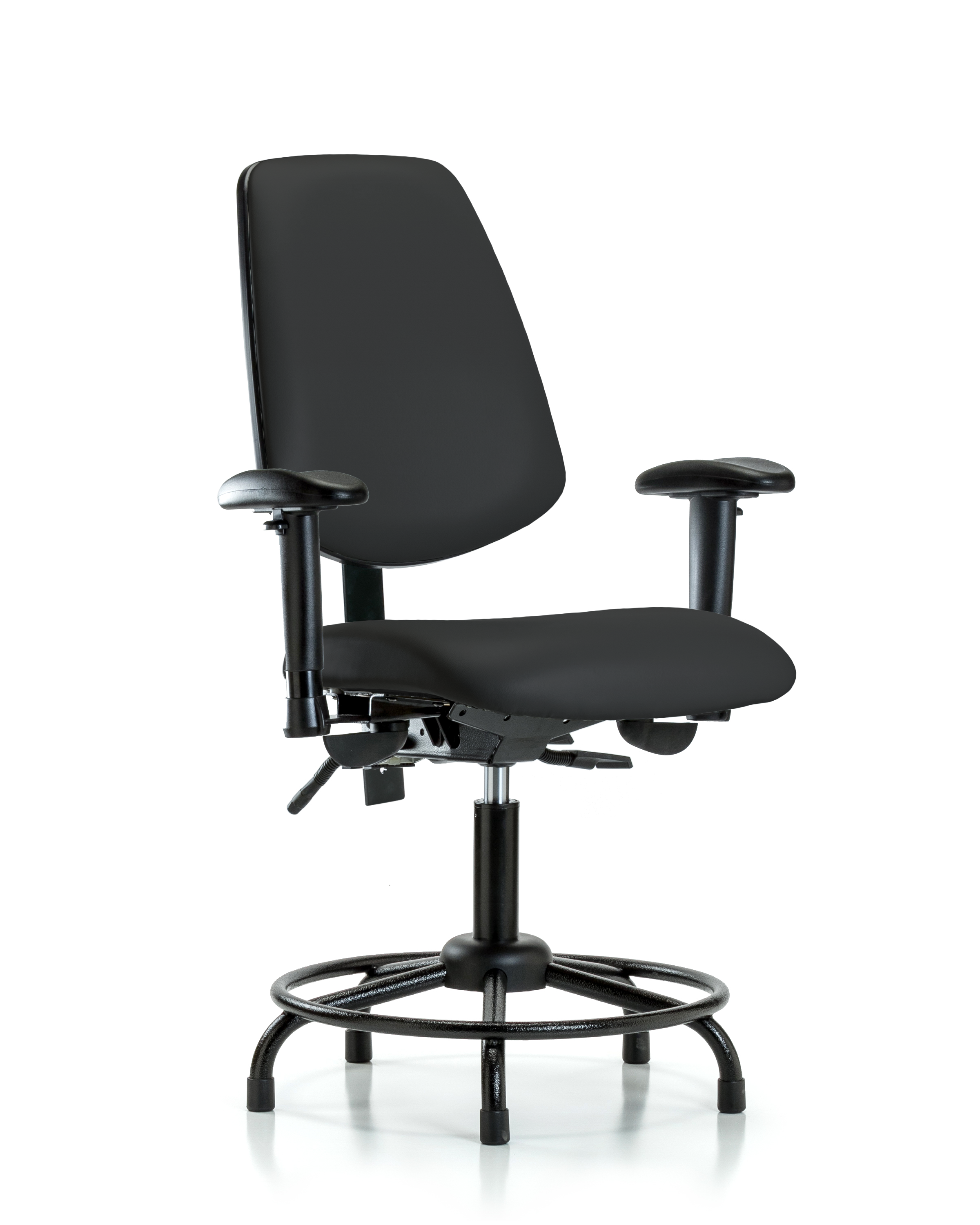 Rutledge Vinyl Chair - Desk Height with Round Tube Base, Medium Back, Adjustable Arms, & Stationary Glides in Black Trailblazer Vinyl