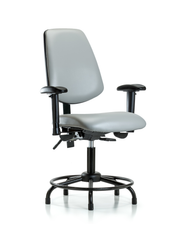 Rutledge Vinyl Chair - Desk Height with Round Tube Base, Medium Back, Adjustable Arms, & Stationary Glides in Dove Trailblazer Vinyl