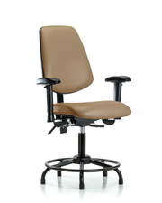 Rutledge Vinyl Chair - Desk Height with Round Tube Base, Medium Back, Adjustable Arms, & Stationary Glides in Taupe Trailblazer Vinyl