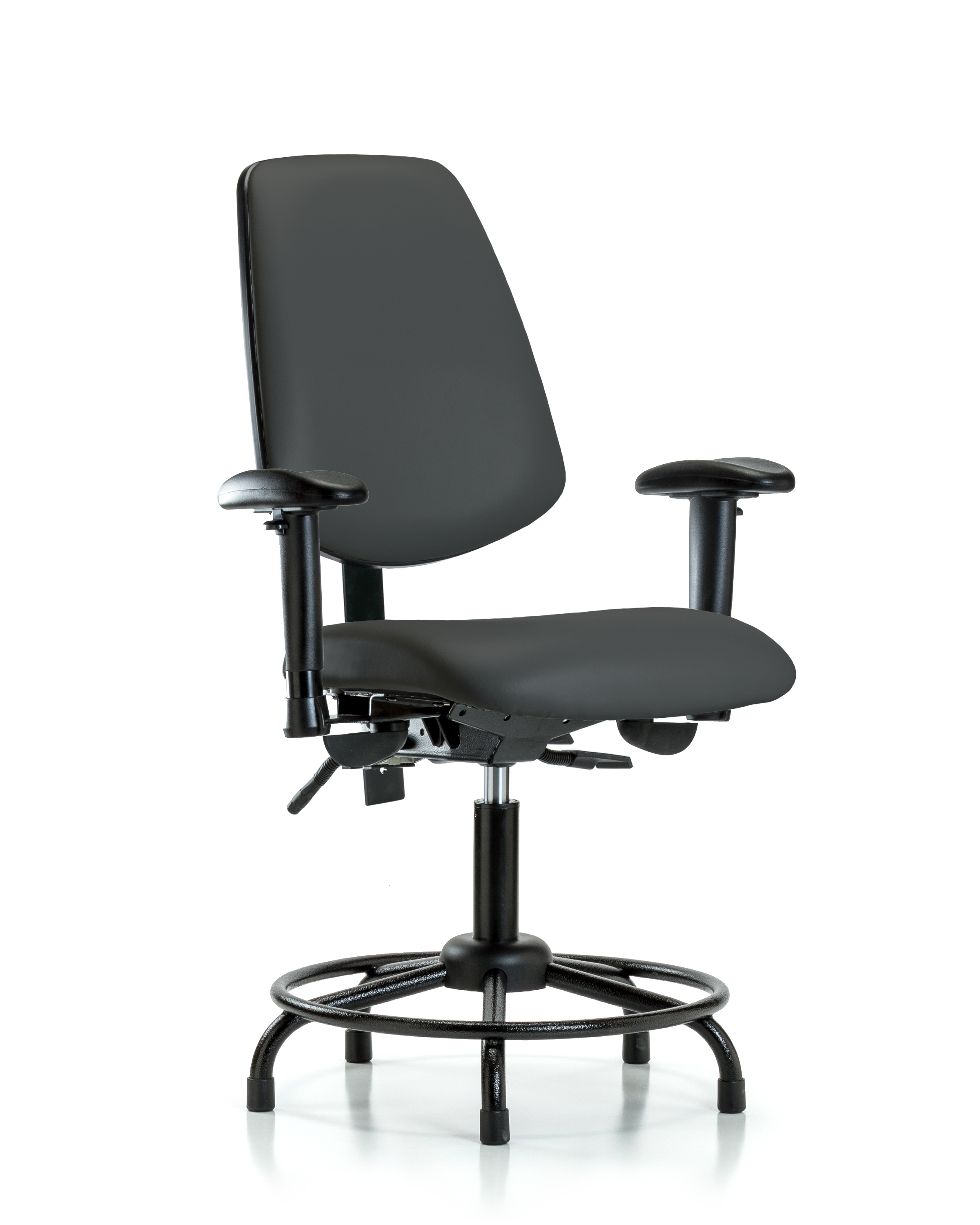 Rutledge Vinyl Chair - Desk Height with Round Tube Base, Medium Back, Adjustable Arms, & Stationary Glides in Charcoal Trailblazer Vinyl