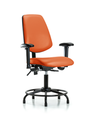 Rutledge Vinyl Chair - Desk Height with Round Tube Base, Medium Back, Adjustable Arms, & Stationary Glides in Orange Kist Trailblazer Vinyl