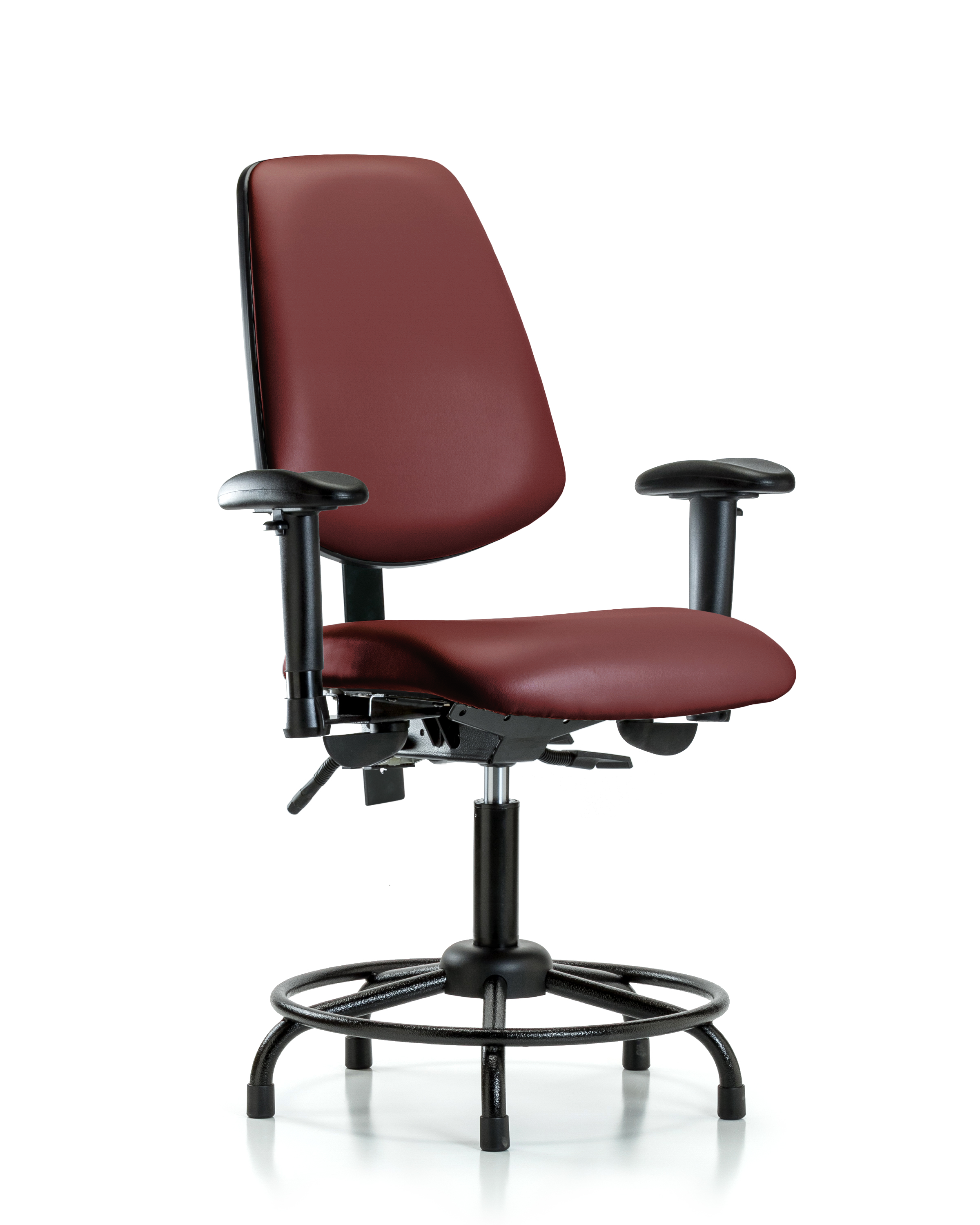 Rutledge Vinyl Chair - Desk Height with Round Tube Base, Medium Back, Adjustable Arms, & Stationary Glides in Borscht Supernova Vinyl