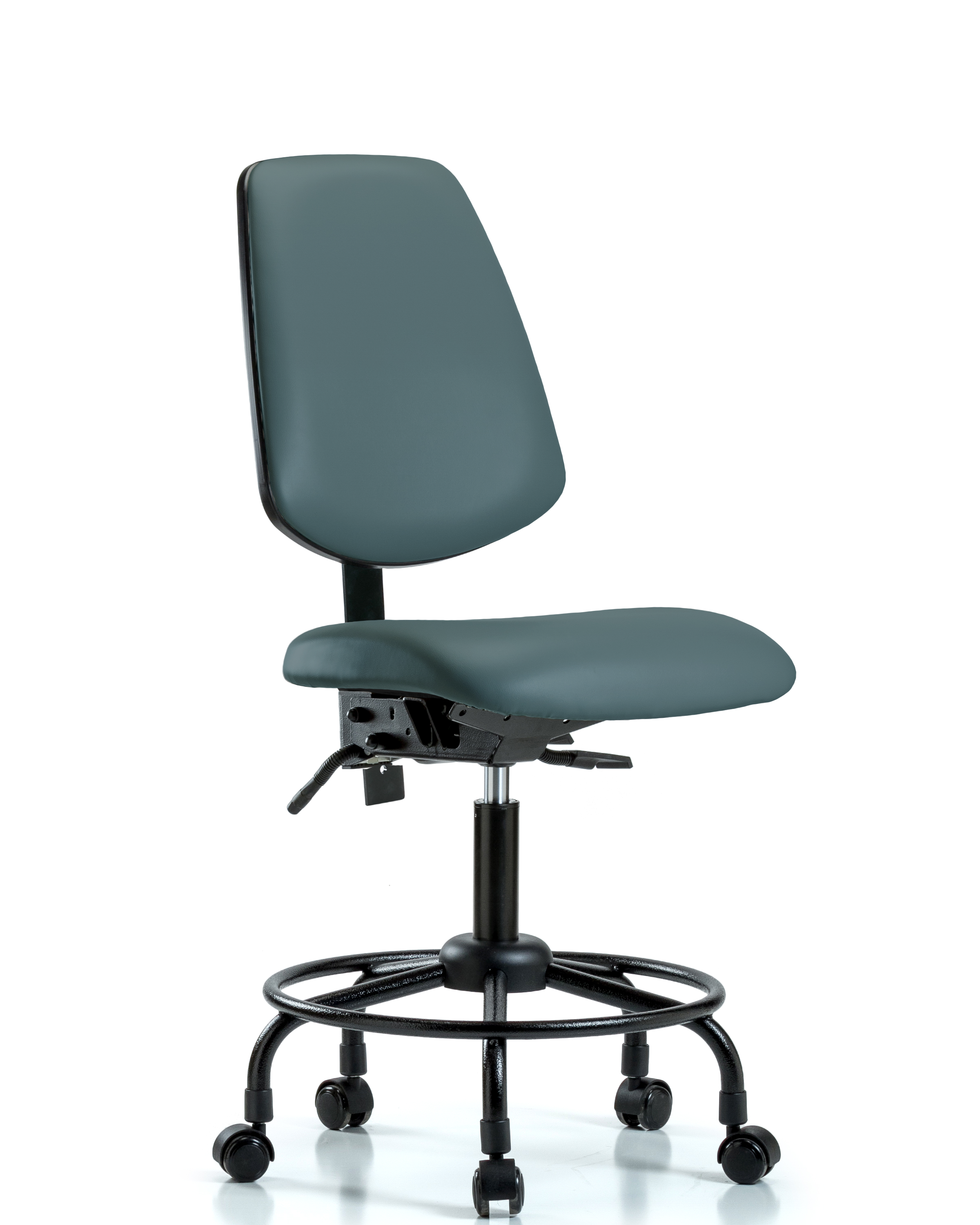 Rutledge Vinyl Chair - Desk Height with Round Tube Base, Medium Back, Seat Tilt, & Casters in Colonial Blue Trailblazer Vinyl